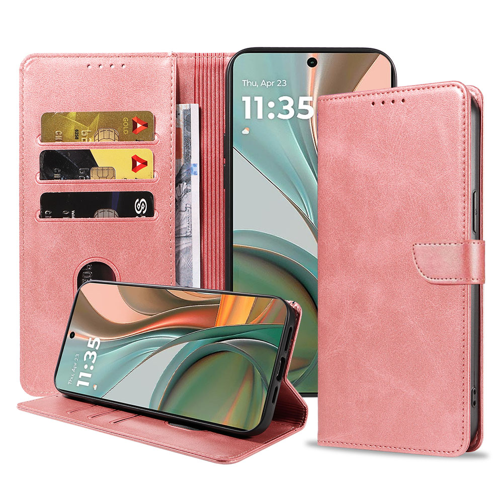 Motorola Moto G75 telefoonhoesje leer met magnetisch lipje en pasjeshouder (1)