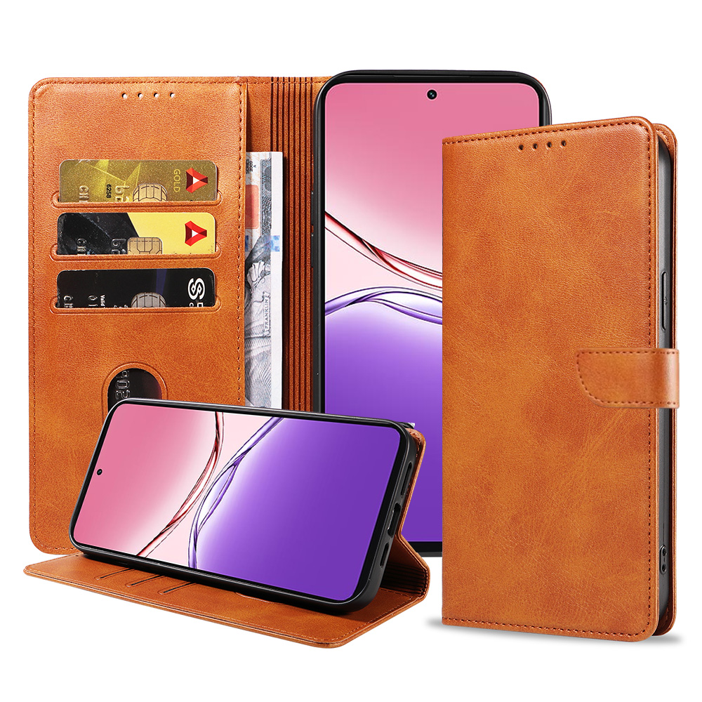 Oppo A5X leren telefoonhoesje bookcase met pasjeshouder en magnetisch lipje (1) bruin