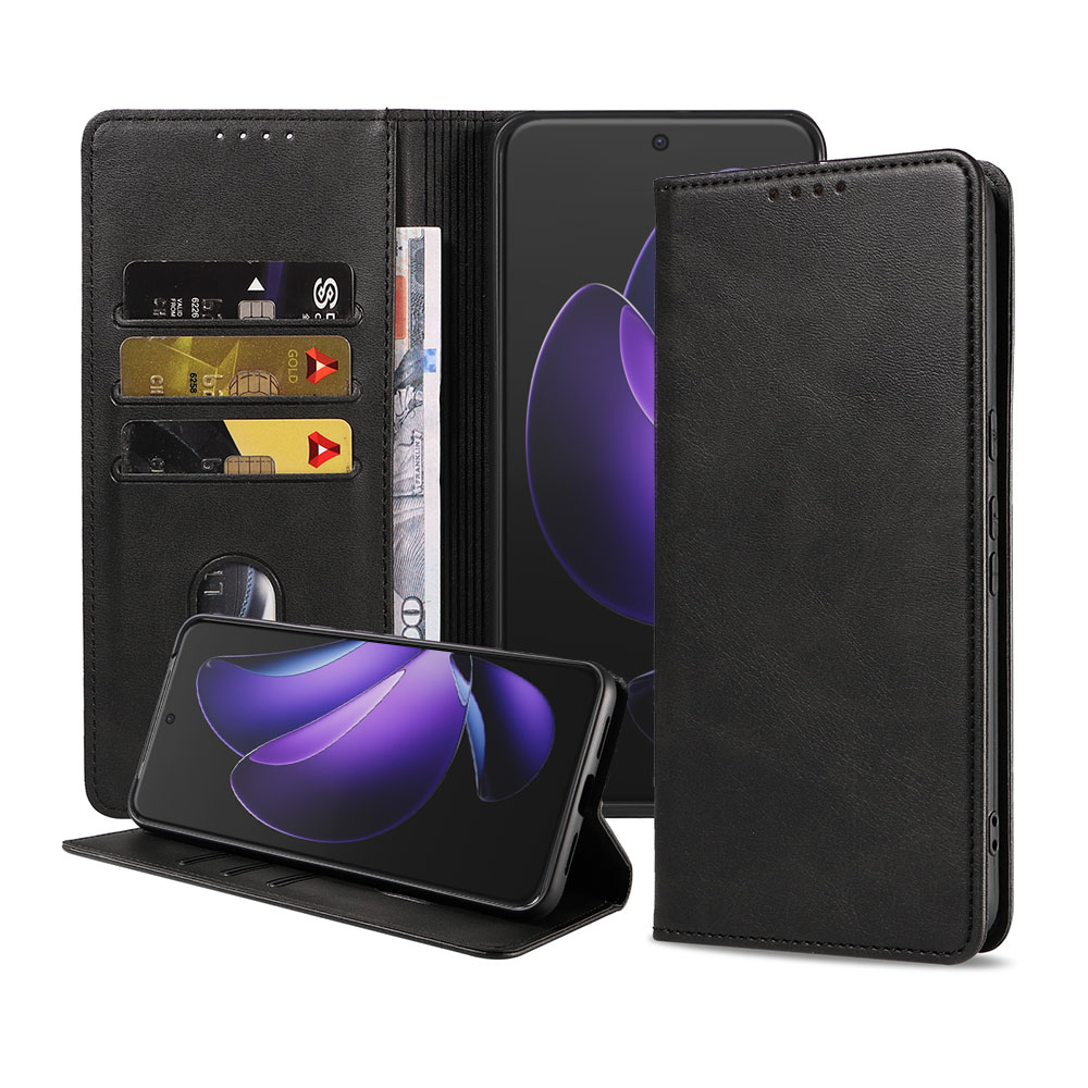 Oppo Reno 13 Pro telefoonhoesje leer met magnetische sluiting en pasjeshouder (1)