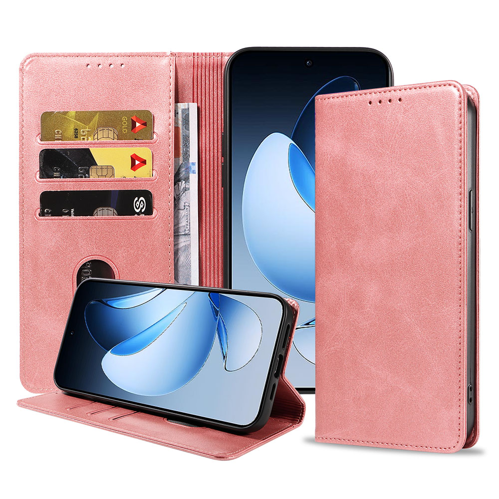 Oppo Reno 13 telefoonhoesje leer met magnetische sluiting en pasjeshouder (1)