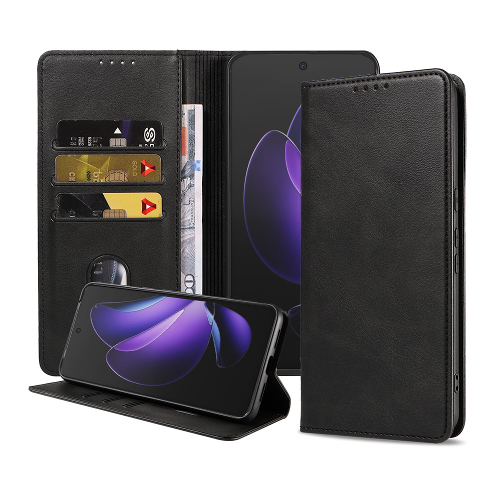 Oppo Reno 13F telefoonhoesje leer met magnetische sluiting en pasjeshouder (1)