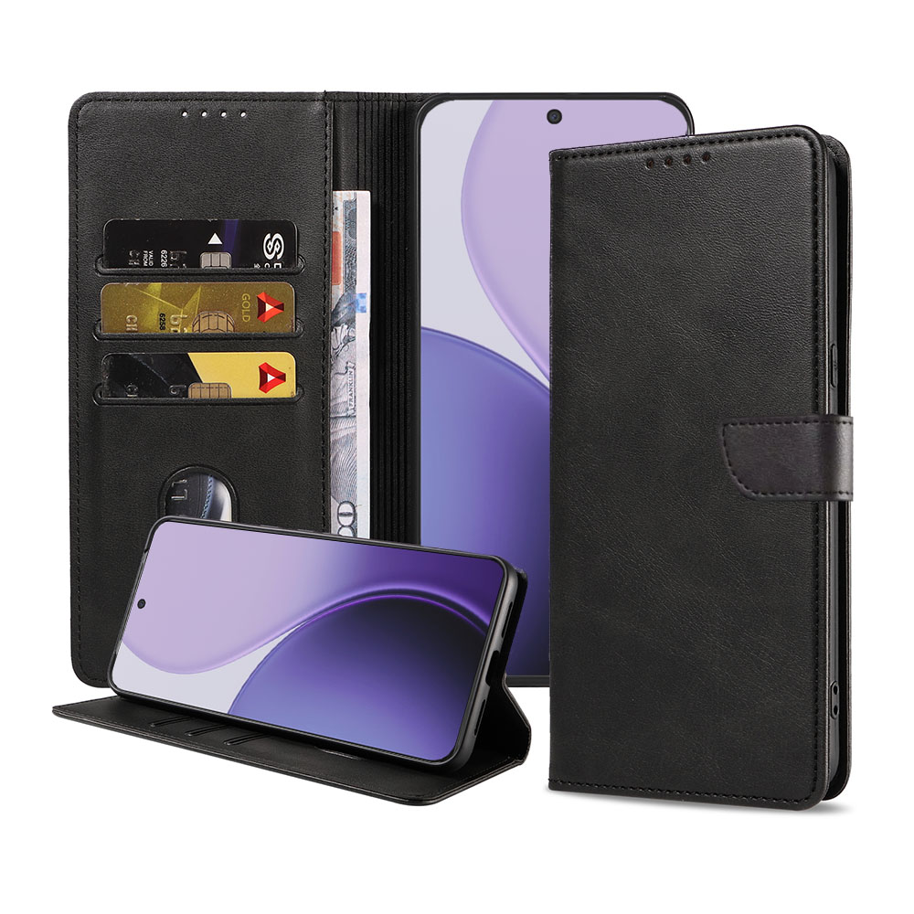 Oppo Reno 14 Pro telefoonhoesje leer met magnetisch lipje en pasjeshouder (1)