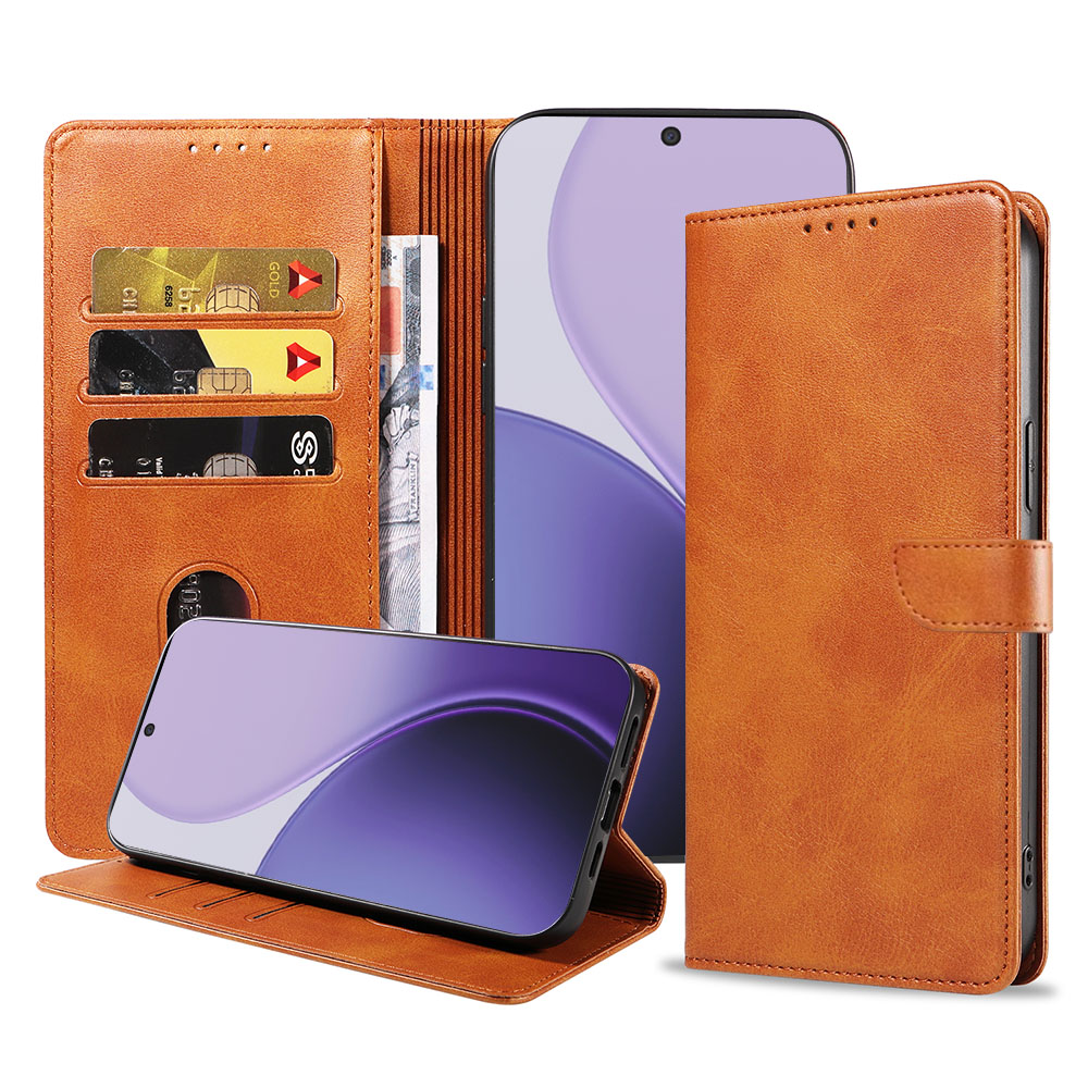 Oppo Reno 14 Pro telefoonhoesje leer met magnetische sluiting en pasjeshouder (1)