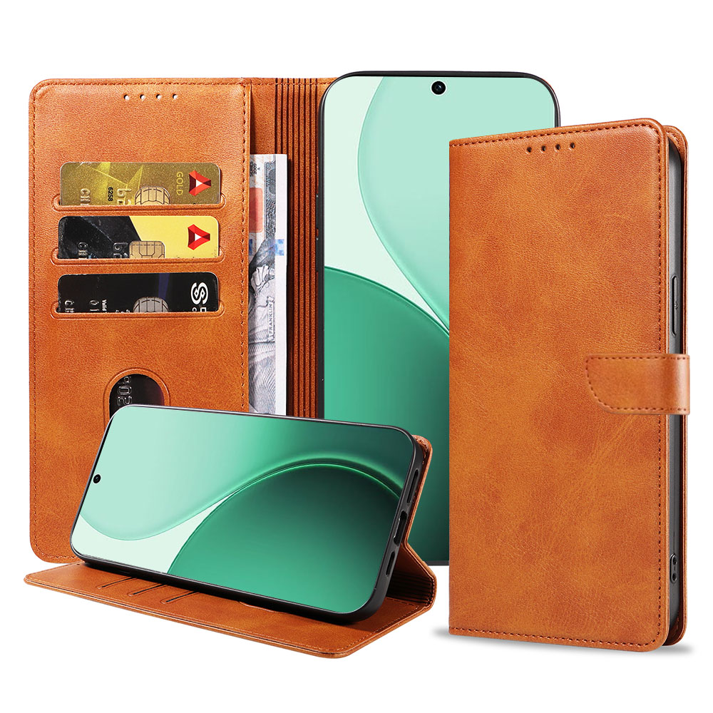 Oppo Reno 14 telefoonhoesje leer met magnetische sluiting en pasjeshouder (1)