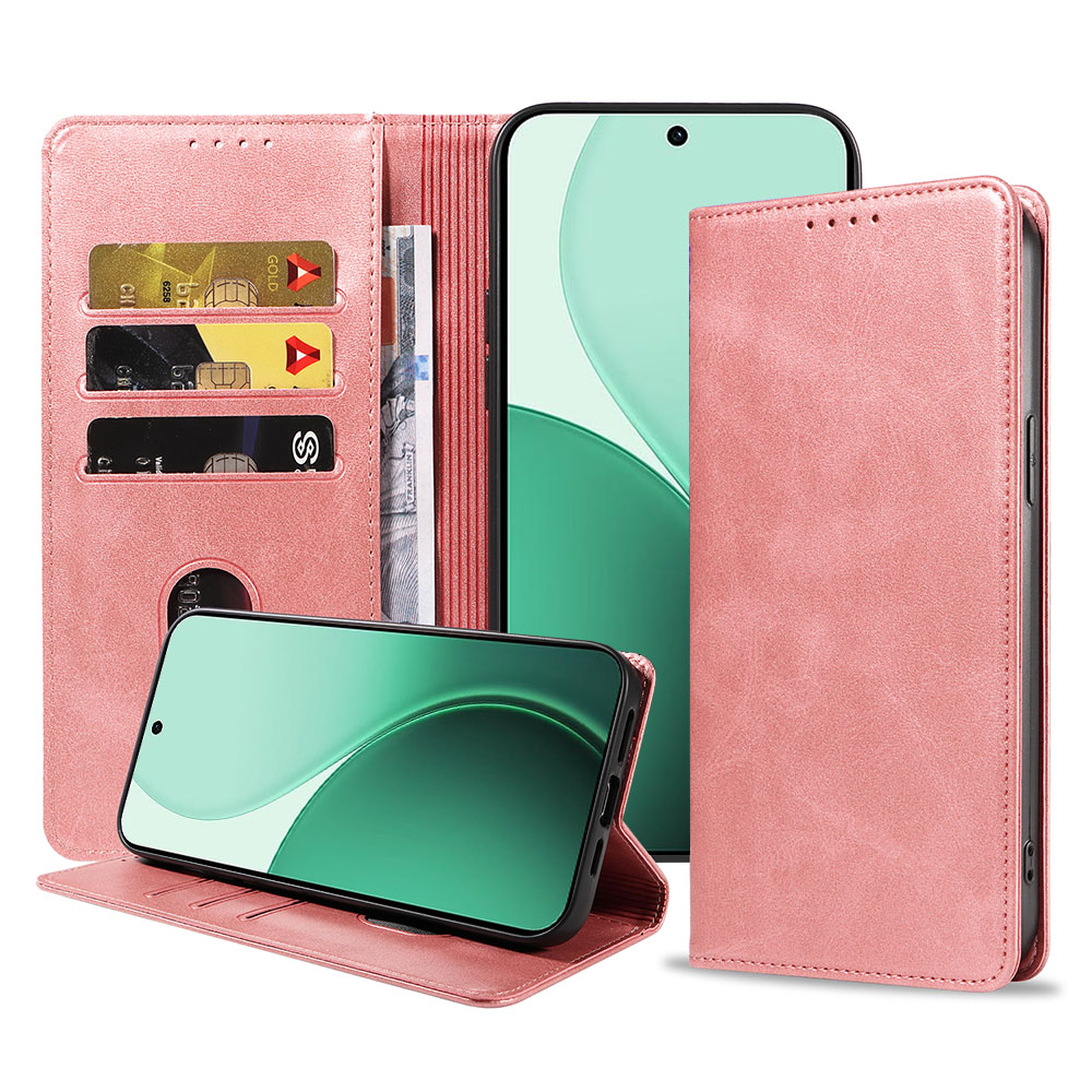 Oppo Reno 14 telefoonhoesje leer met magnetische sluiting en pasjeshouder (1)