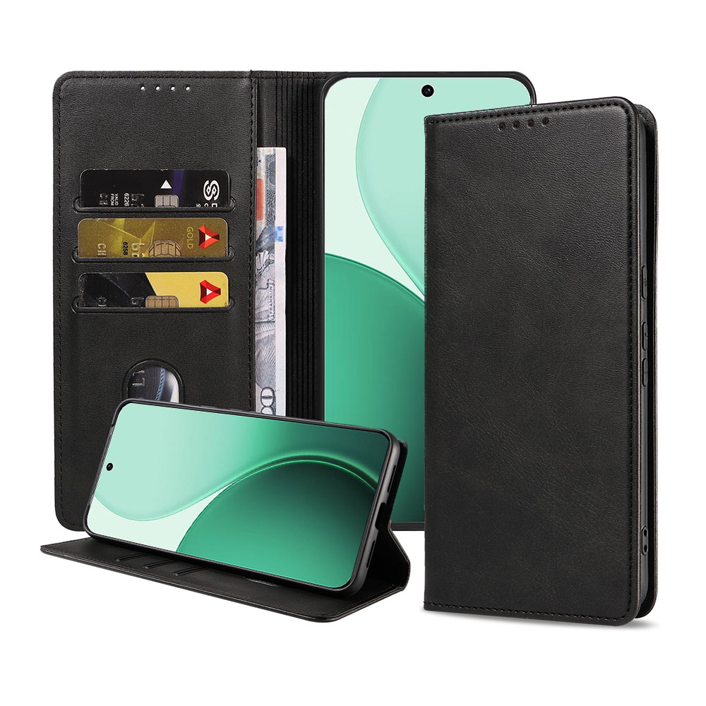 Oppo Reno 14 telefoonhoesje leer met magnetische sluiting en pasjeshouder (1)