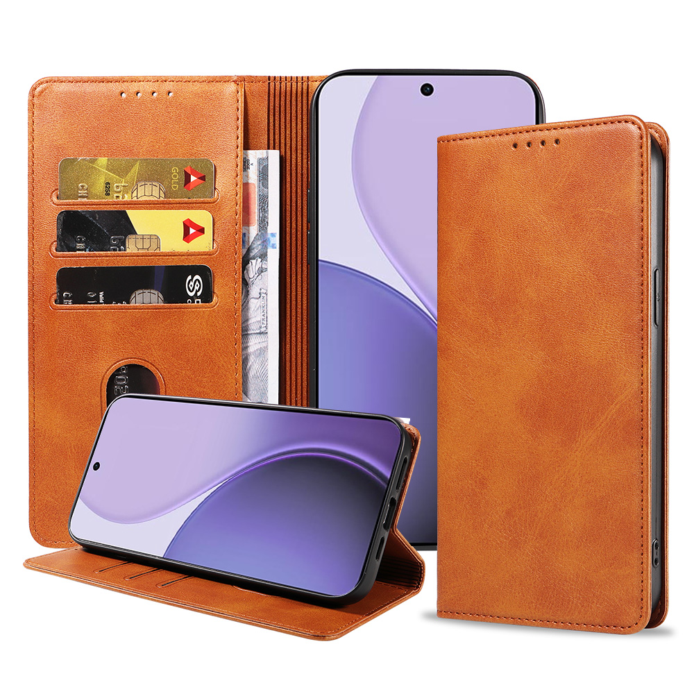 Oppo Reno 14F leren telefoonhoesje bookcase met pasjeshouder en magnetisch lipje (1)