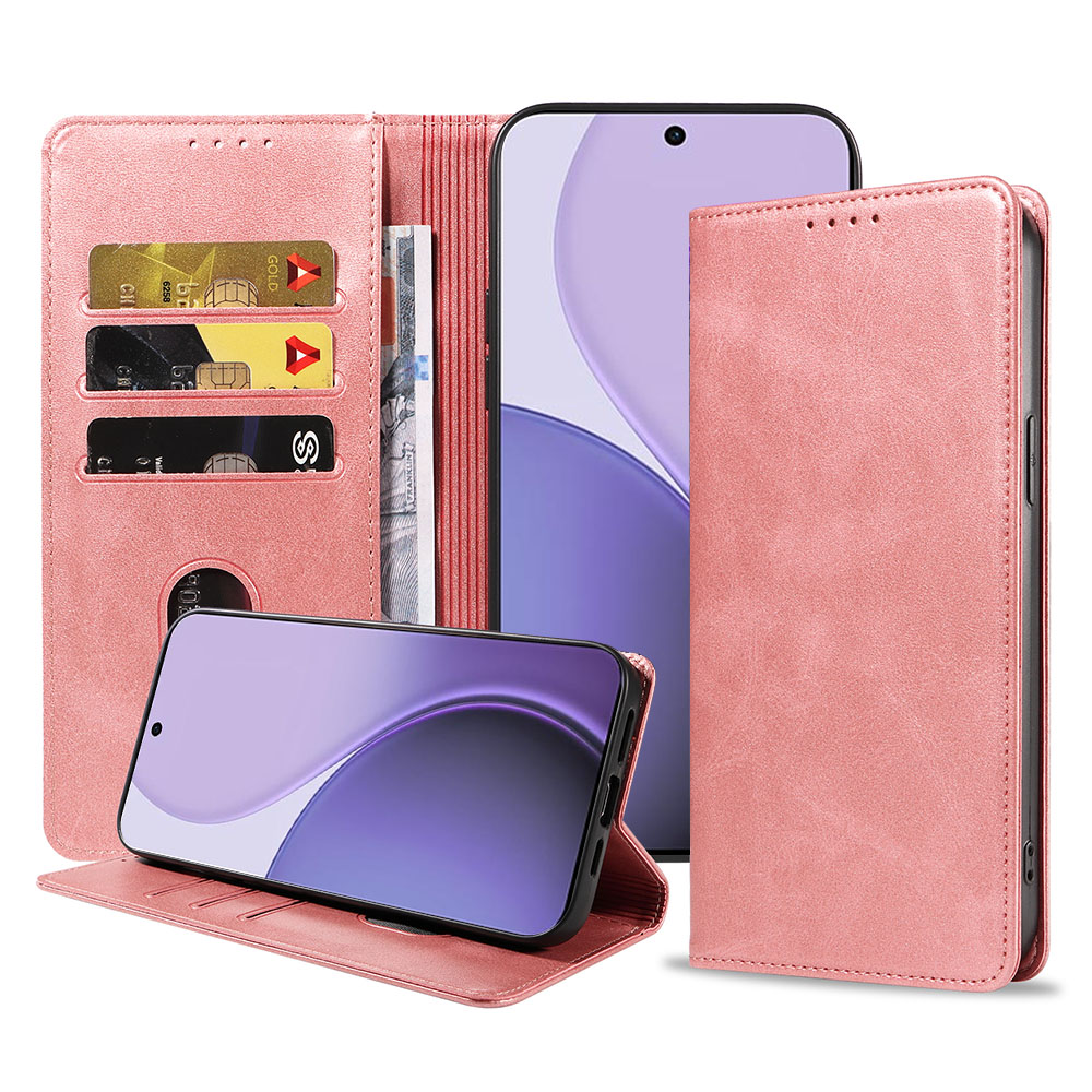 Oppo Reno 14F telefoonhoesje leer met magnetische sluiting en pasjeshouder (1)