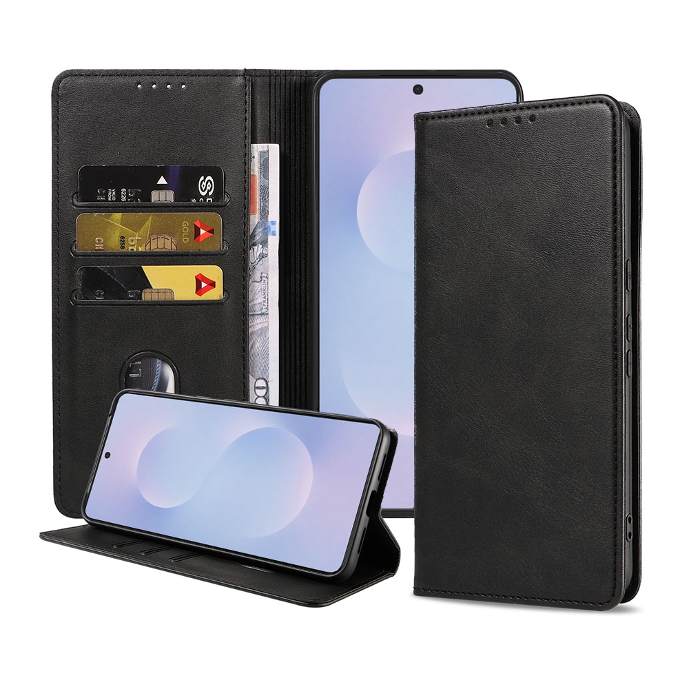 Samsung Galaxy S25 Edge telefoonhoesje leer met magnetische sluiting en pasjeshouder (1)