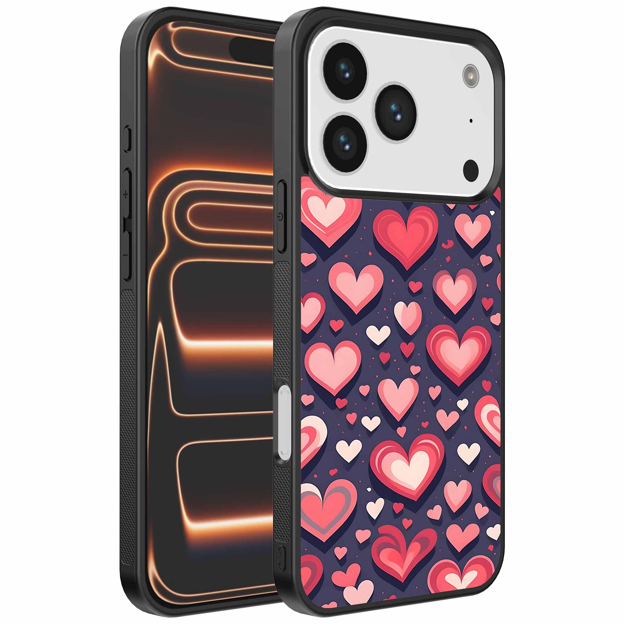 grote roze en rode hartjes opdruk_iPhone 17 Pro Max telefoonhoesje (1)