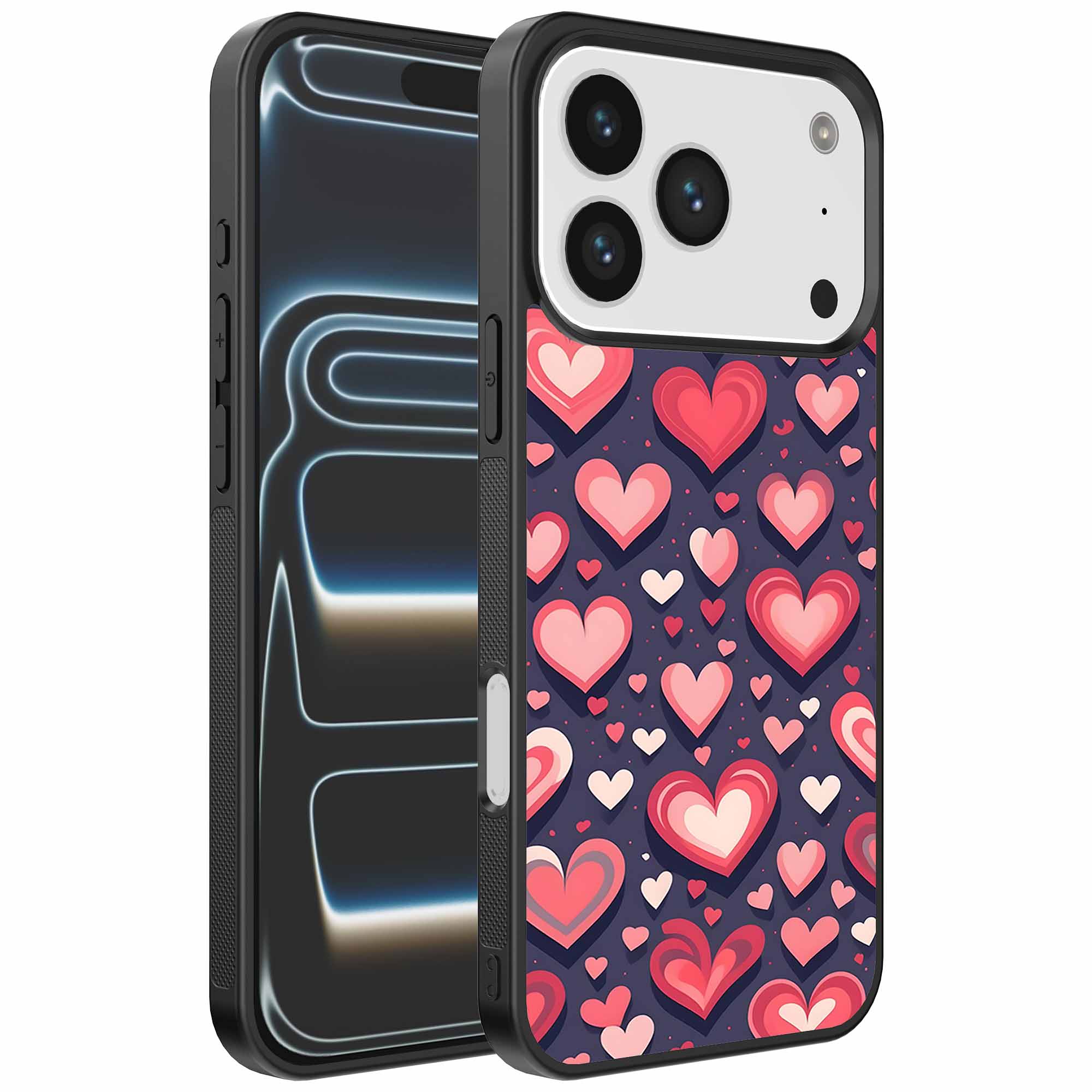 grote roze en rode hartjes opdruk_iPhone 17 Pro telefoonhoesje (1)