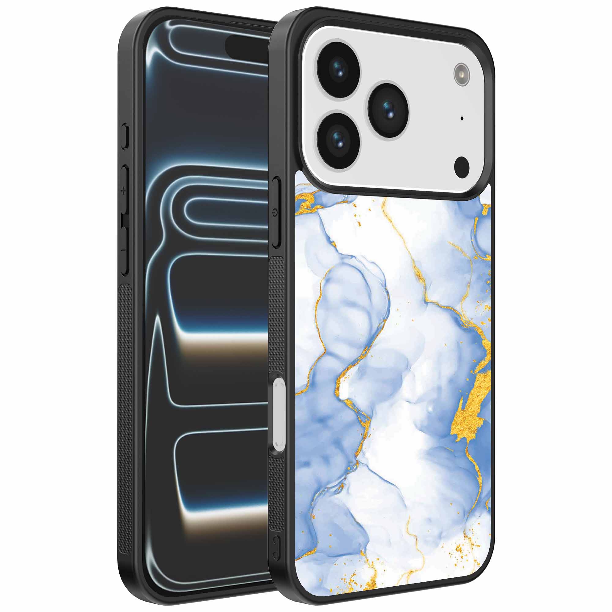 lichtblauw goud marmer opdruk_iPhone 17 Pro telefoonhoesje (1)