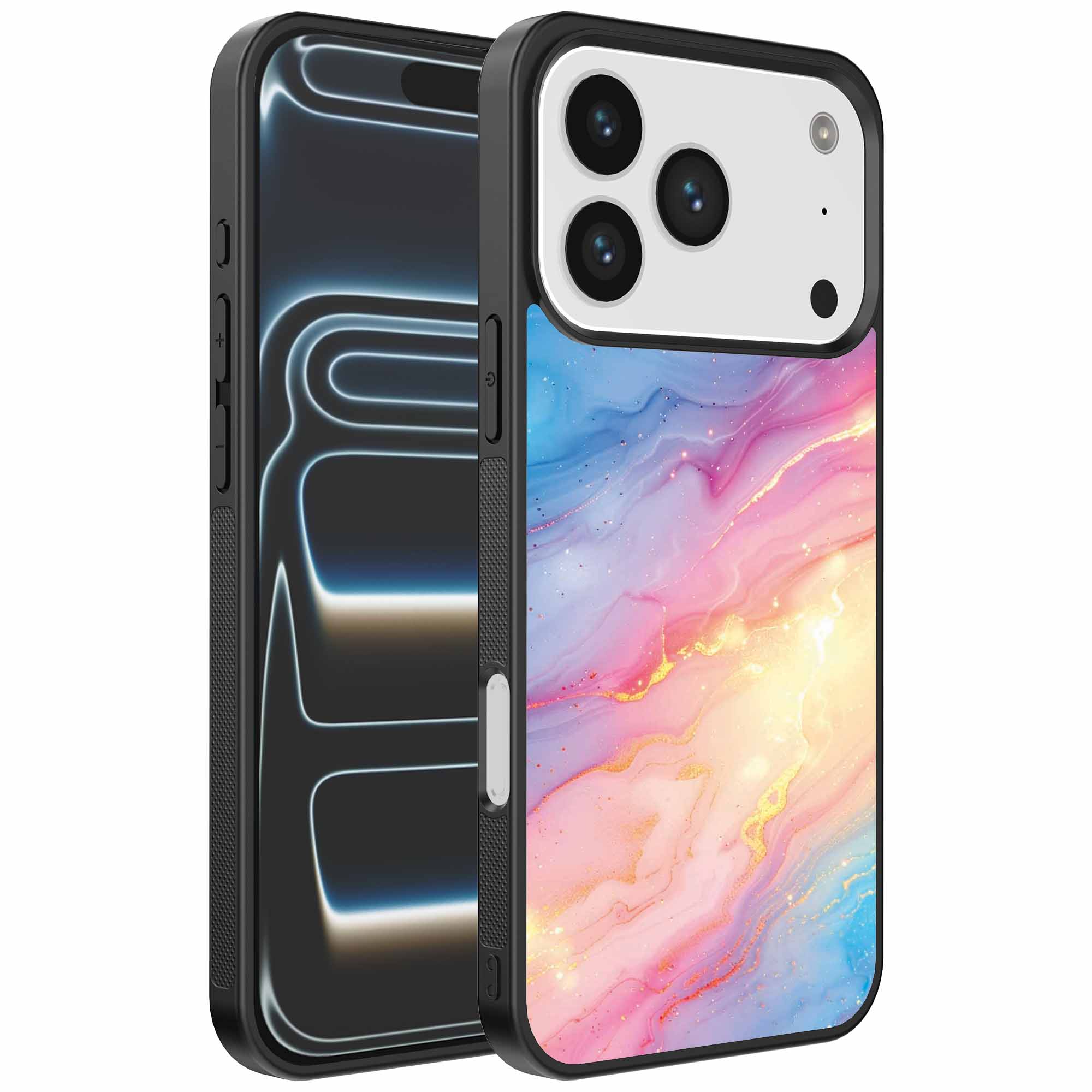 regenboog glitter marmer opdruk_iPhone 17 Pro telefoonhoesje (1)