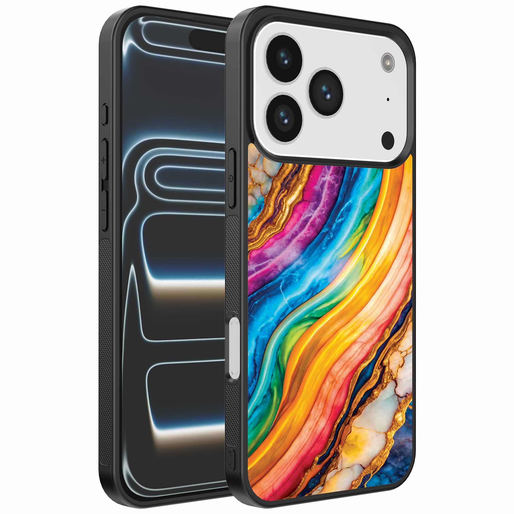 regenboog goud marmer opdruk_iPhone 17 Pro telefoonhoesje (1)