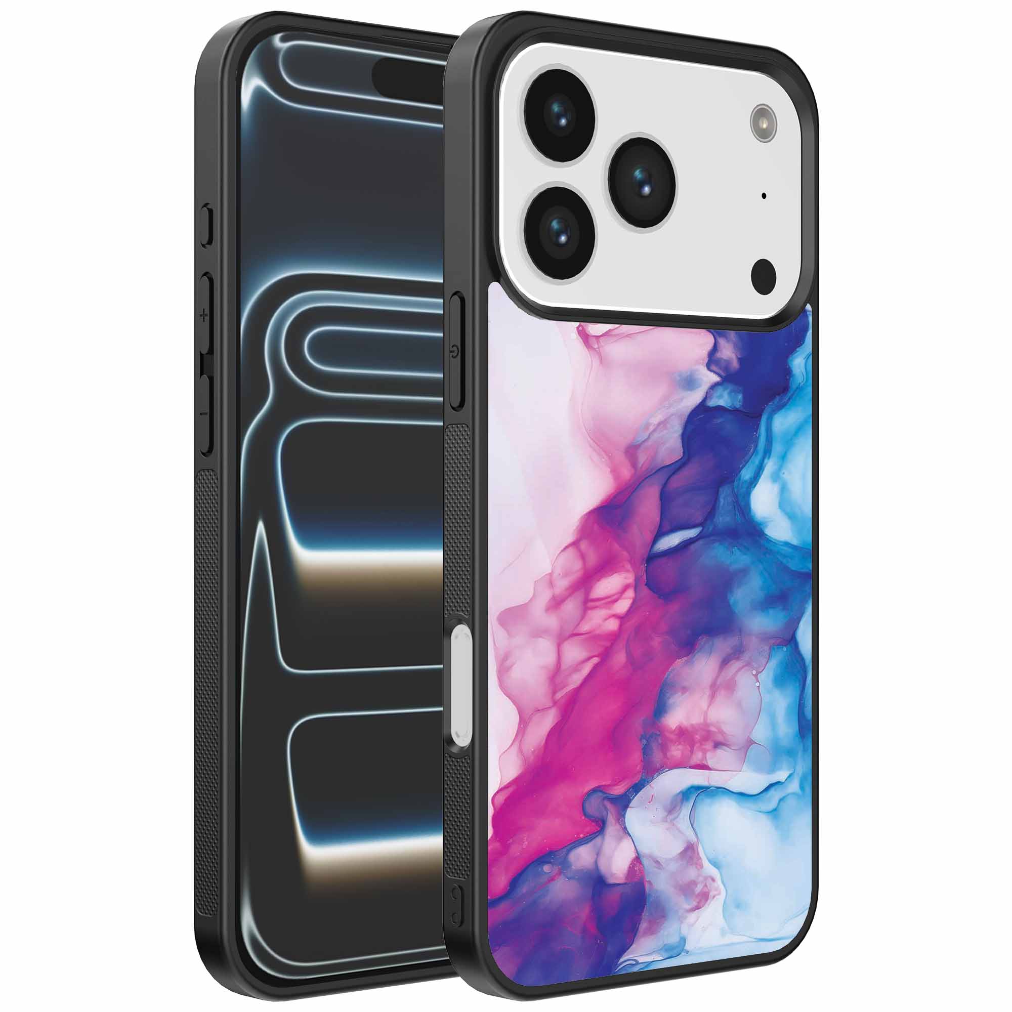 roze blauw marmer opdruk_iPhone 17 Pro telefoonhoesje (1)