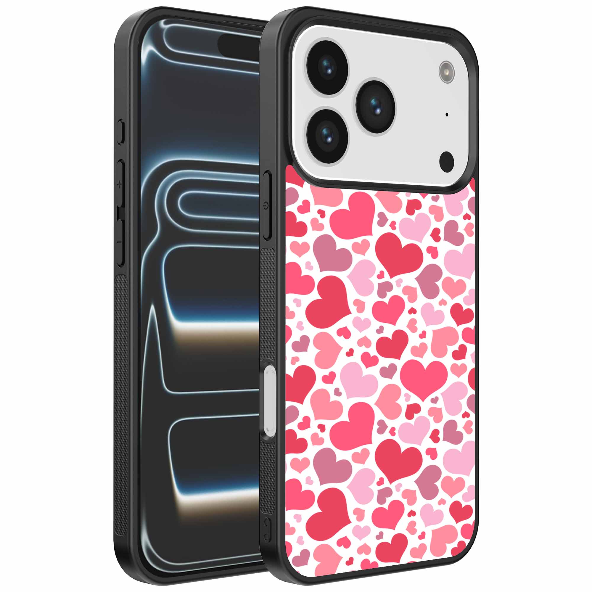 roze en rode hartjes opdruk_iPhone 17 Pro telefoonhoesje (1)