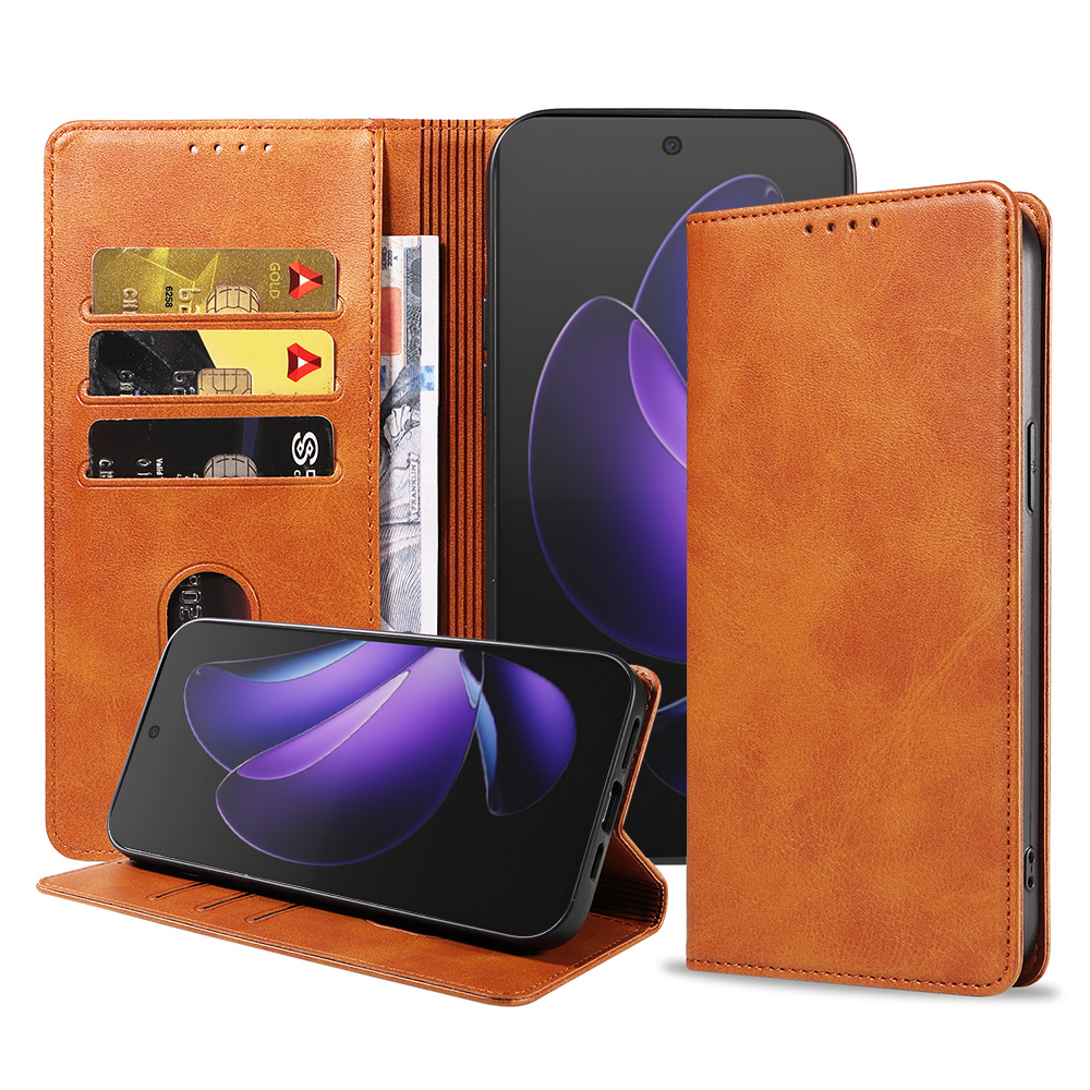 Oppo Reno 13 F telefoonhoesje leer met magnetische sluiting en pasjeshouder (1)