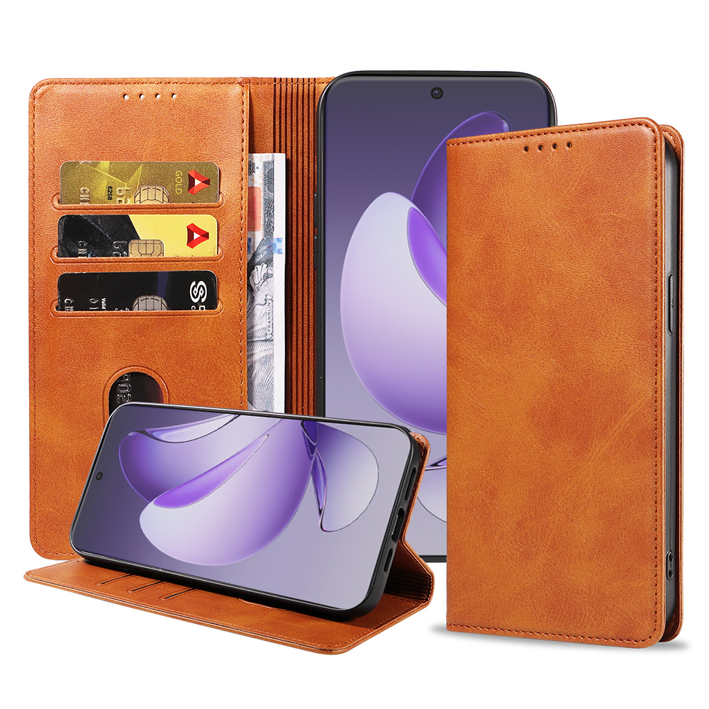 Oppo Reno 13 Pro telefoonhoesje leer met magnetische sluiting en pasjeshouder (1)