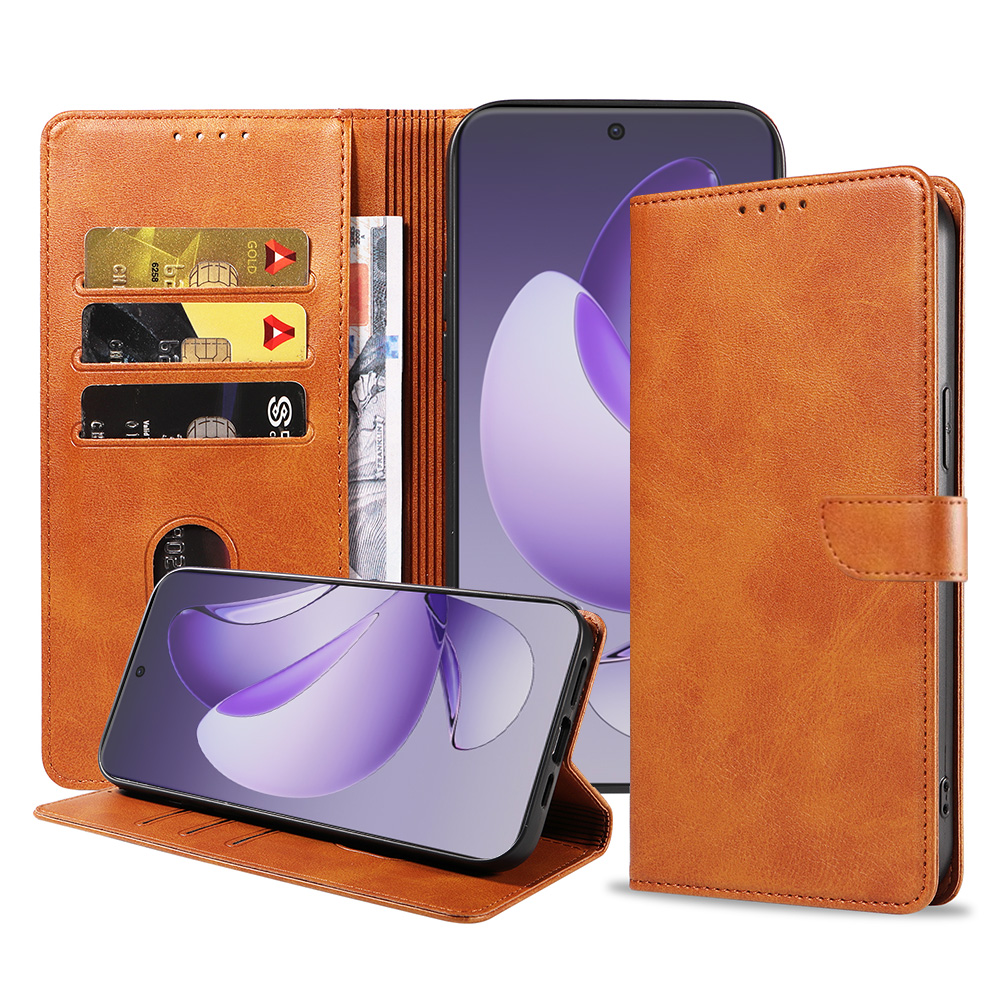 Oppo Reno 13 Pro telefoonhoesje leer met magnetische sluiting en pasjeshouder (1)