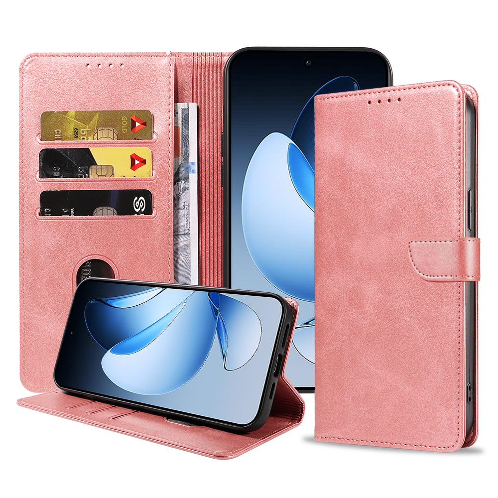 Oppo Reno 13 telefoonhoesje leer met magnetisch lipje en pasjeshouder (1)