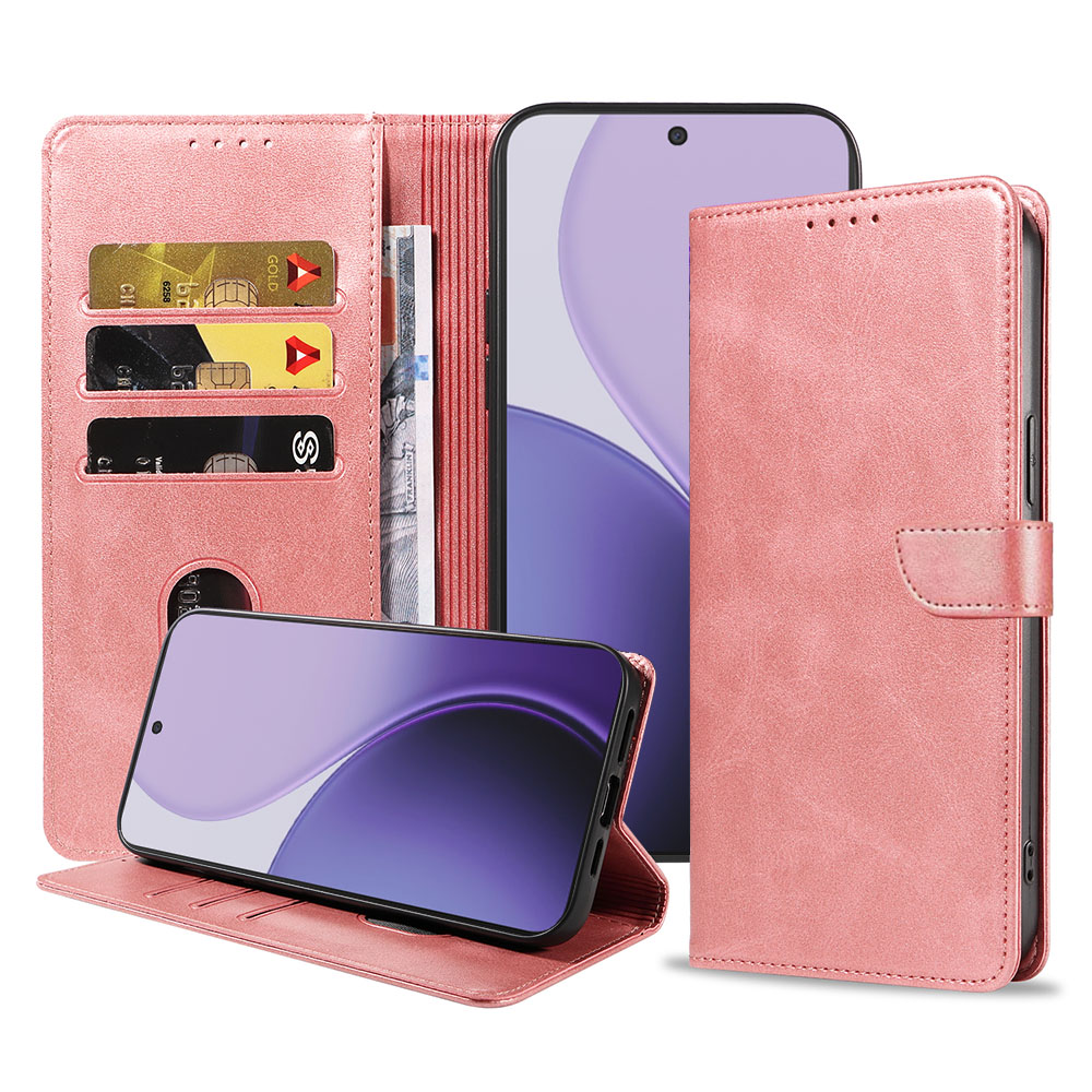 Oppo Reno 14 Pro telefoonhoesje leer met magnetisch lipje en pasjeshouder (1)