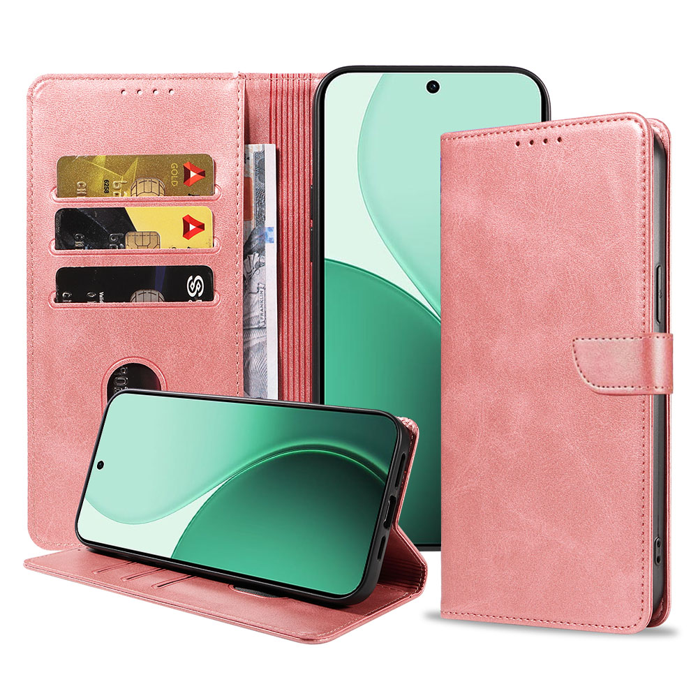 Oppo Reno 14 telefoonhoesje leer met magnetisch lipje en pasjeshouder (1)