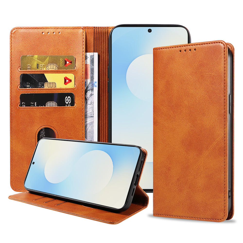 Samsung Galaxy S25 FE telefoonhoesje leer met magnetische sluiting en pasjeshouder (1)