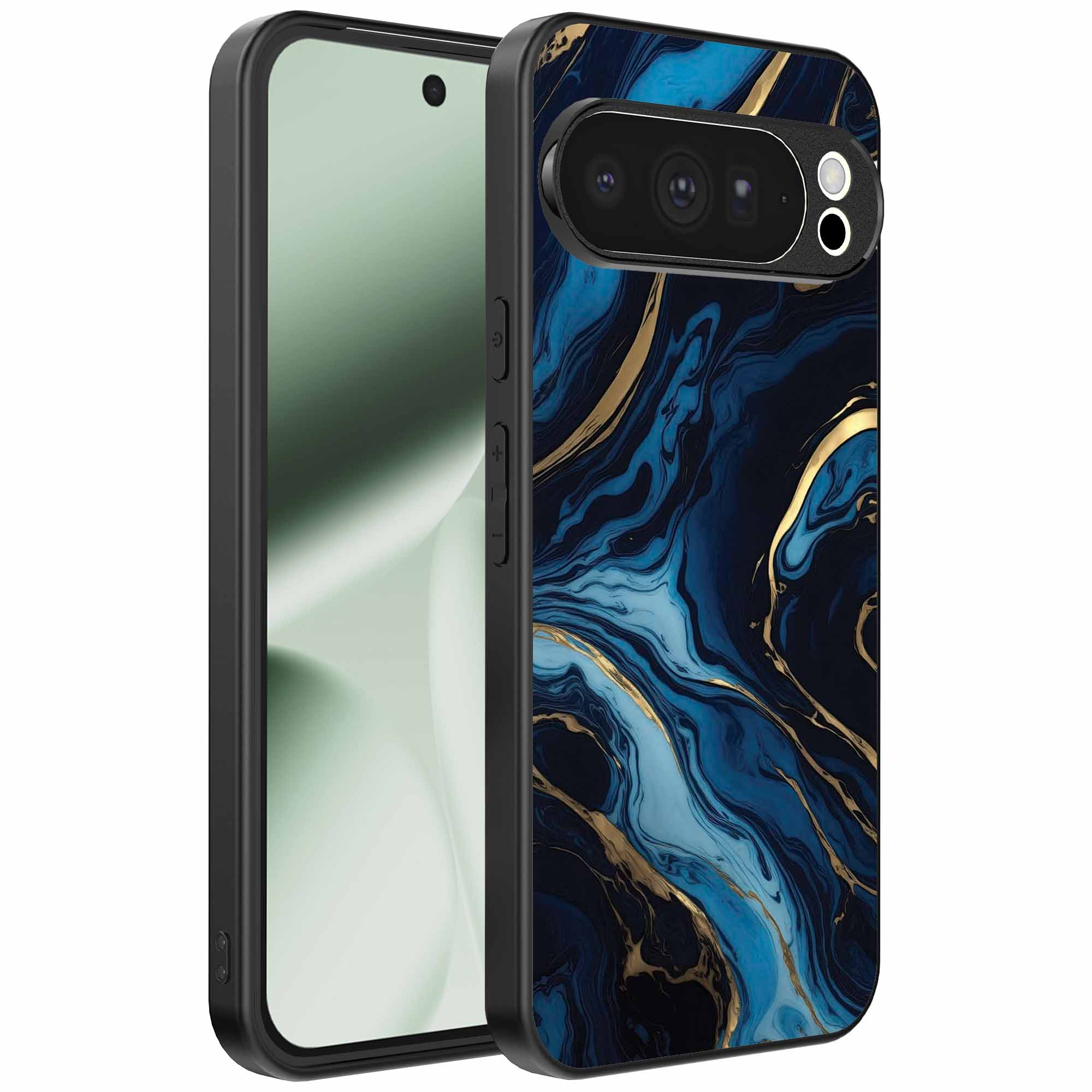 blauw goud marmer opdruk_Google Pixel 10 Pro XL telefoonhoesje (1)