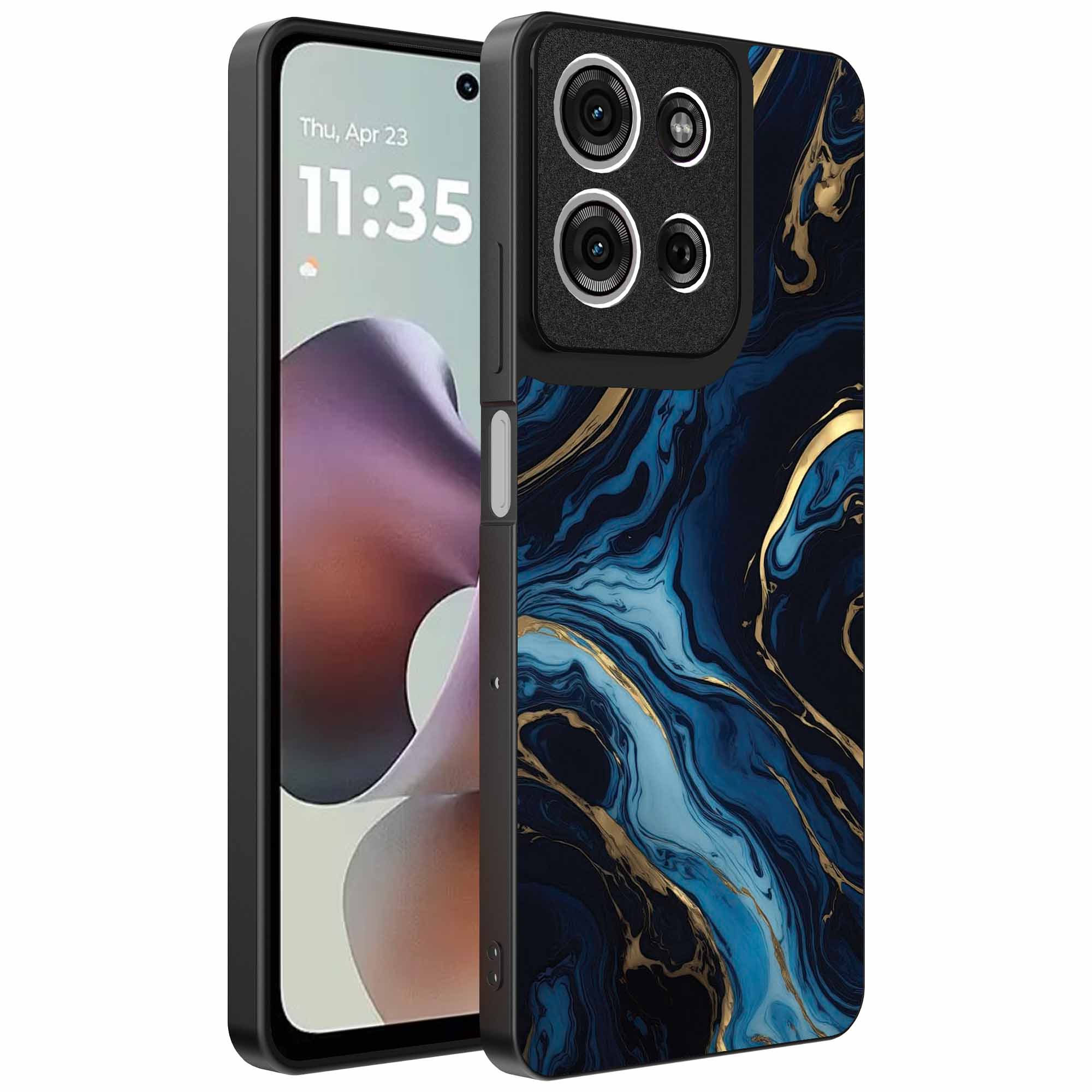 blauw goud marmer opdruk_Motorola Moto G56 telefoonhoesje (1)