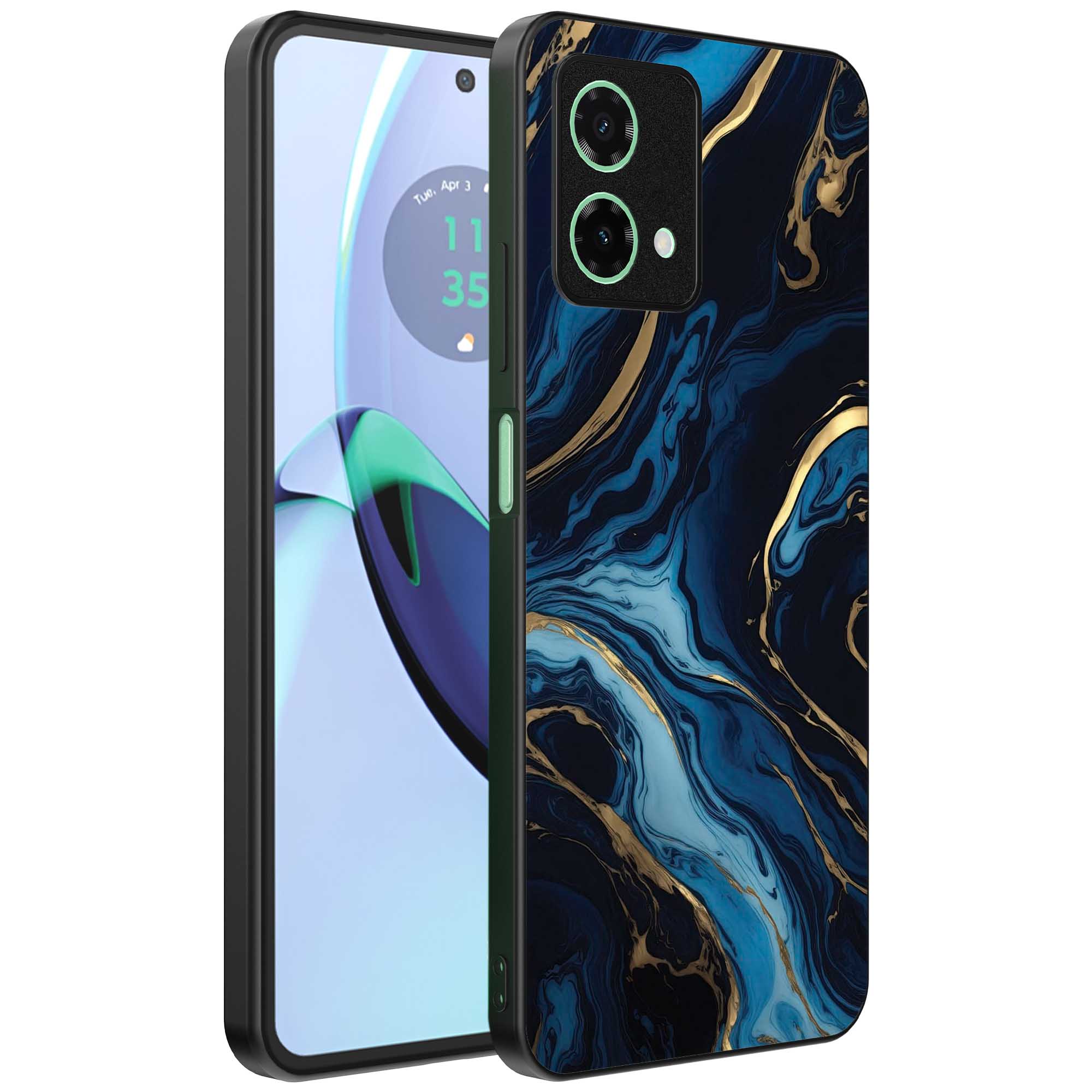 blauw goud marmer opdruk_Motorola Moto G84 telefoonhoesje (1)