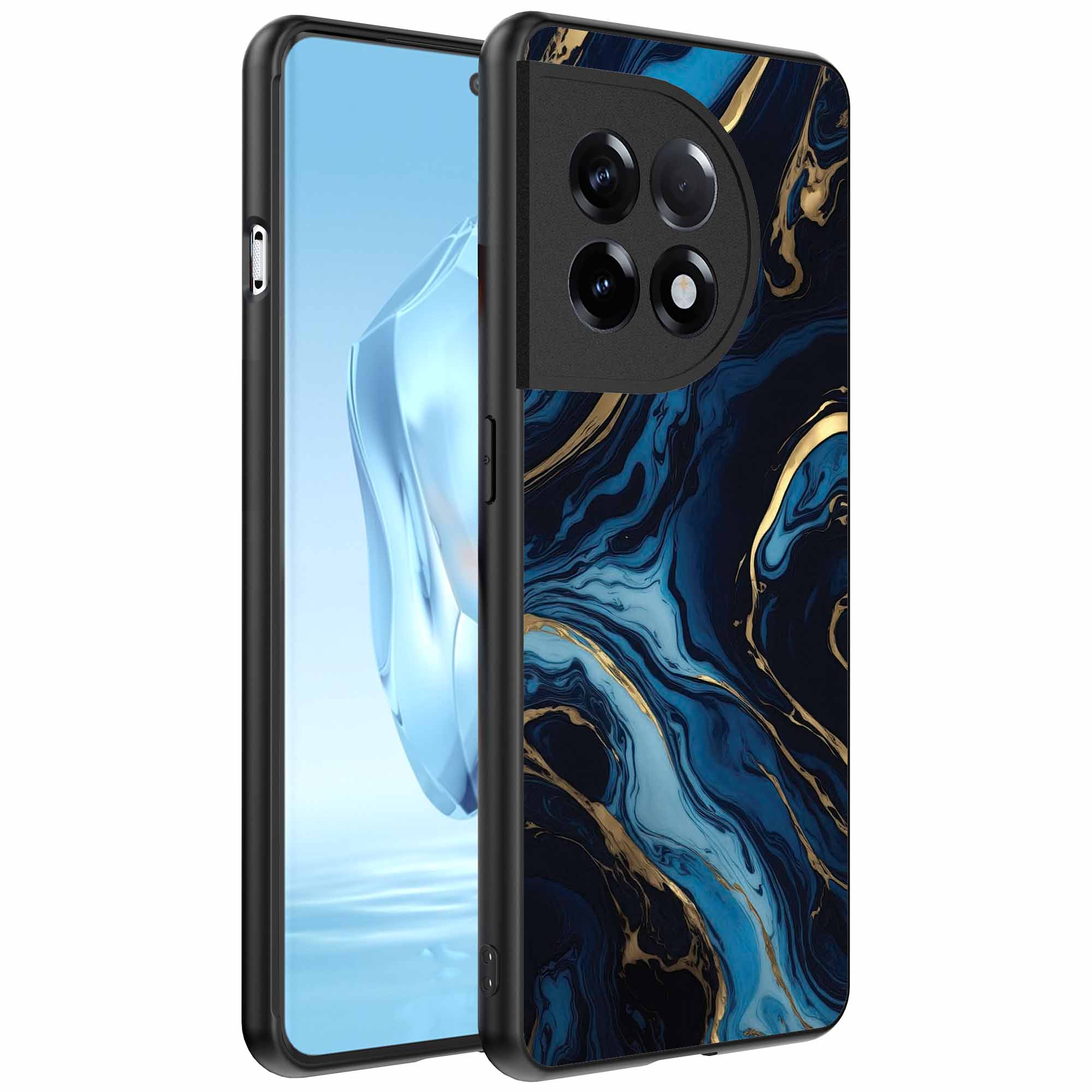 blauw goud marmer opdruk_OnePlus 12 Telefoonhoesje (1)