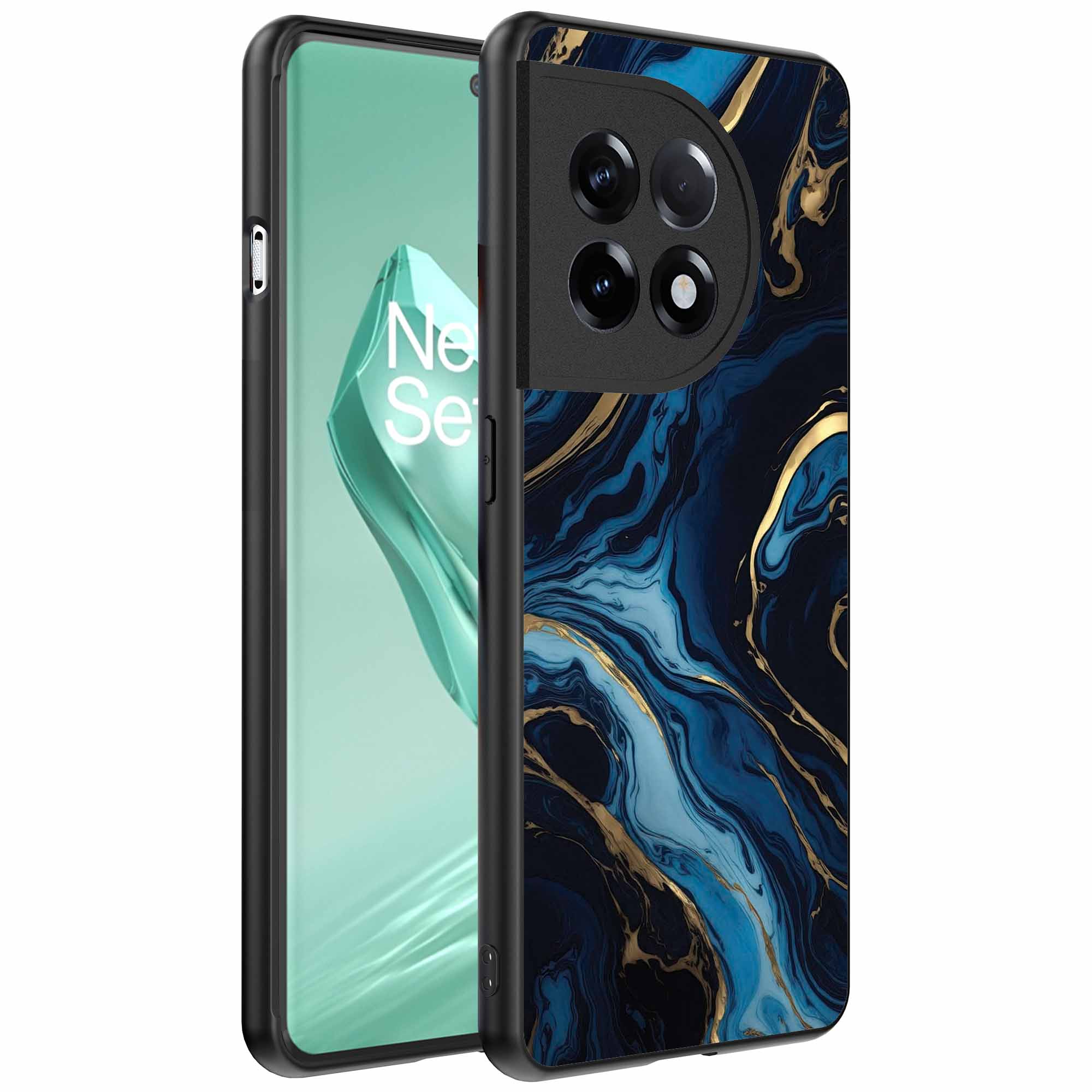 blauw goud marmer opdruk_OnePlus 12R Telefoonhoesje (1)