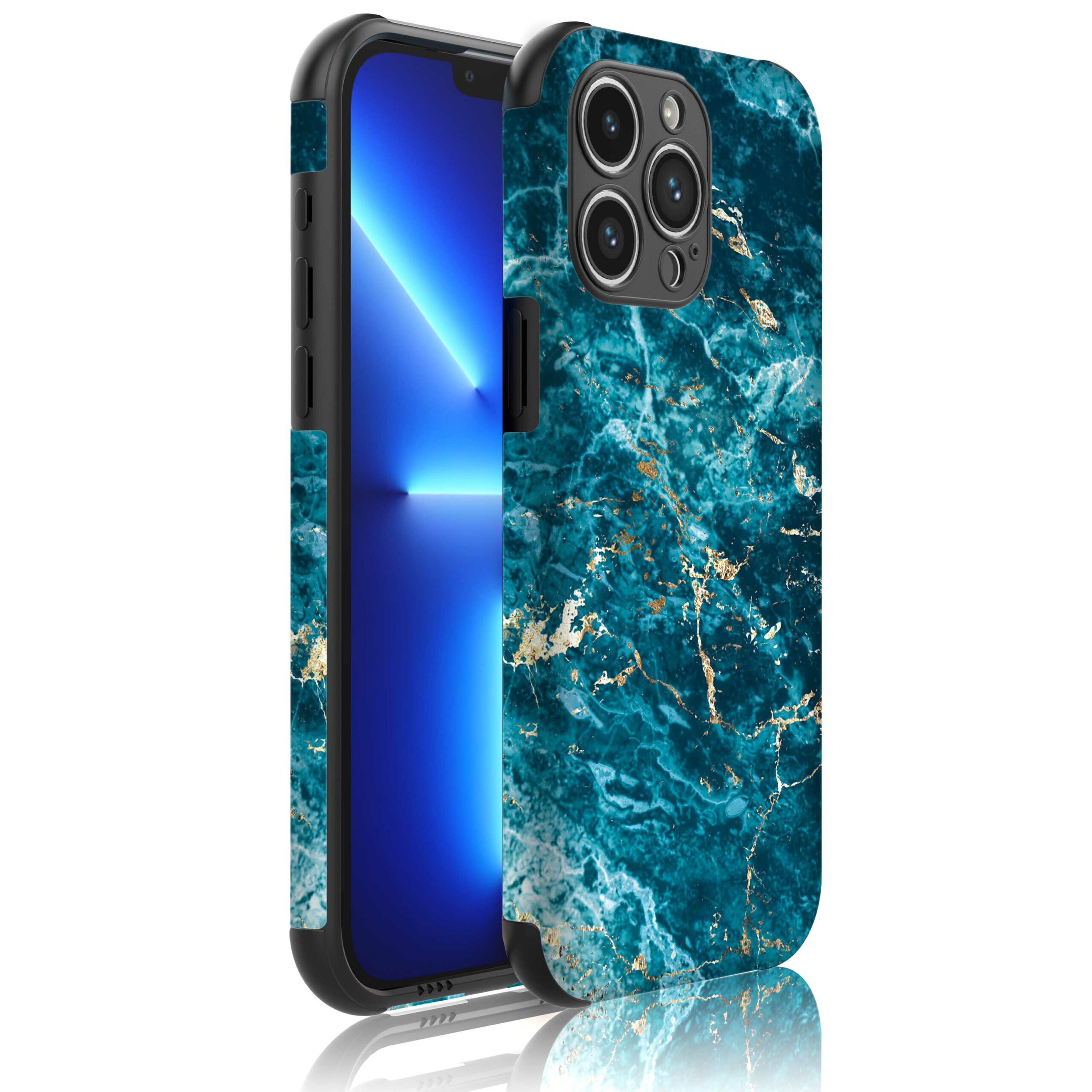 blauw marmer opdruk_Telefoonhoesje met bumper randjes iPhone 13 Pro (1)