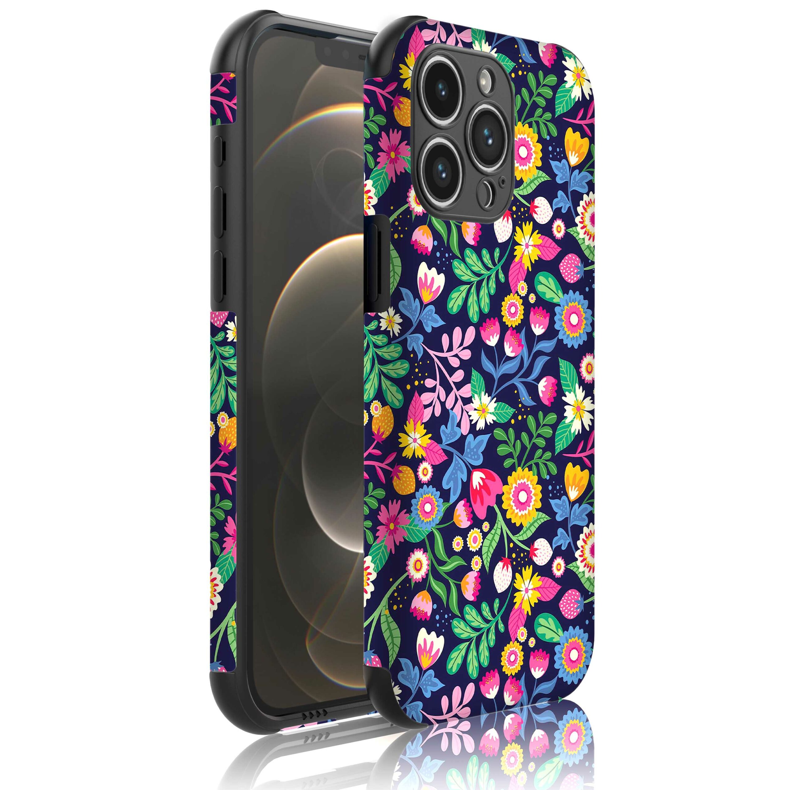 bloemen opdruk_Telefoonhoesje met bumper randjes iPhone 12 Pro (1)