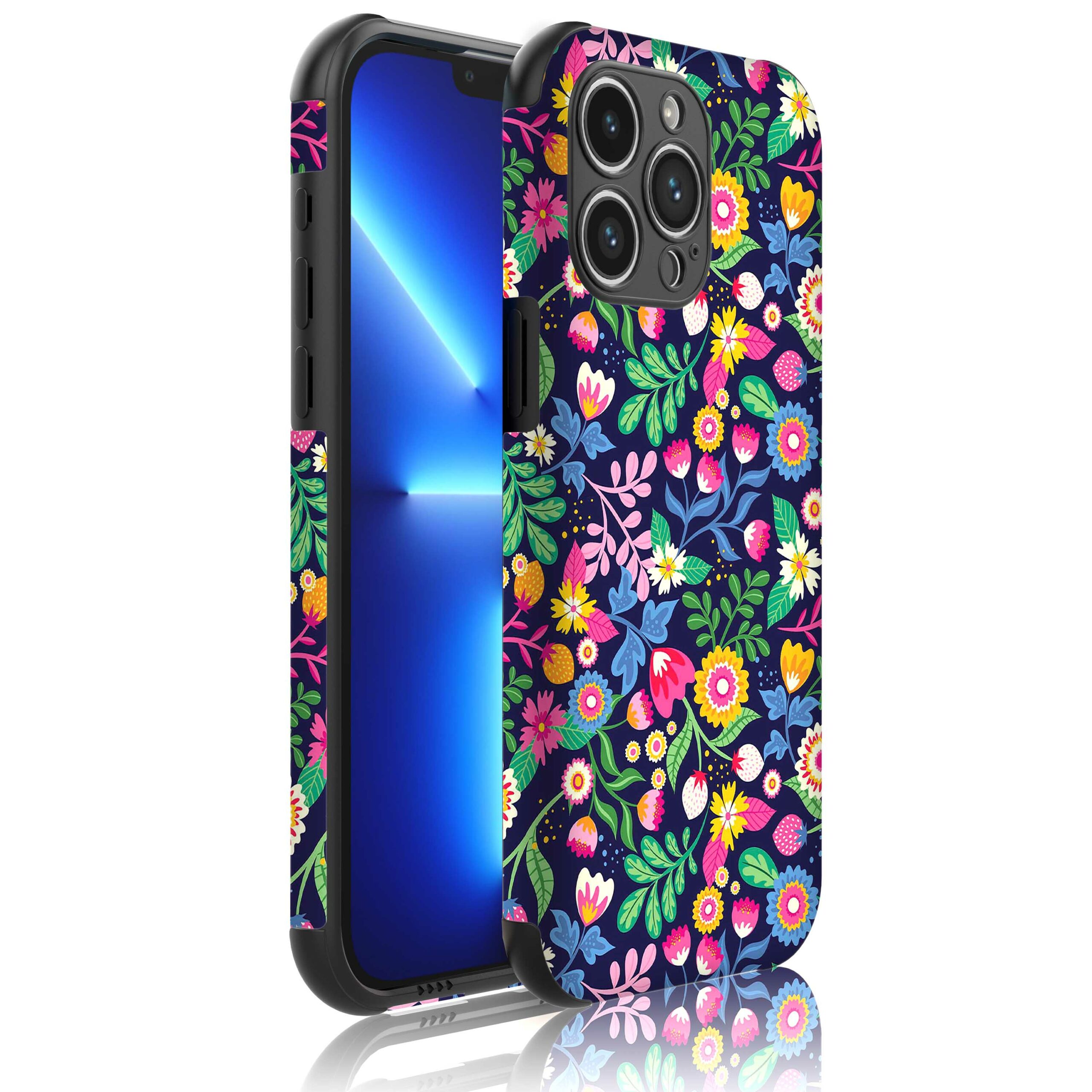 bloemen opdruk_Telefoonhoesje met bumper randjes iPhone 13 Pro (1)