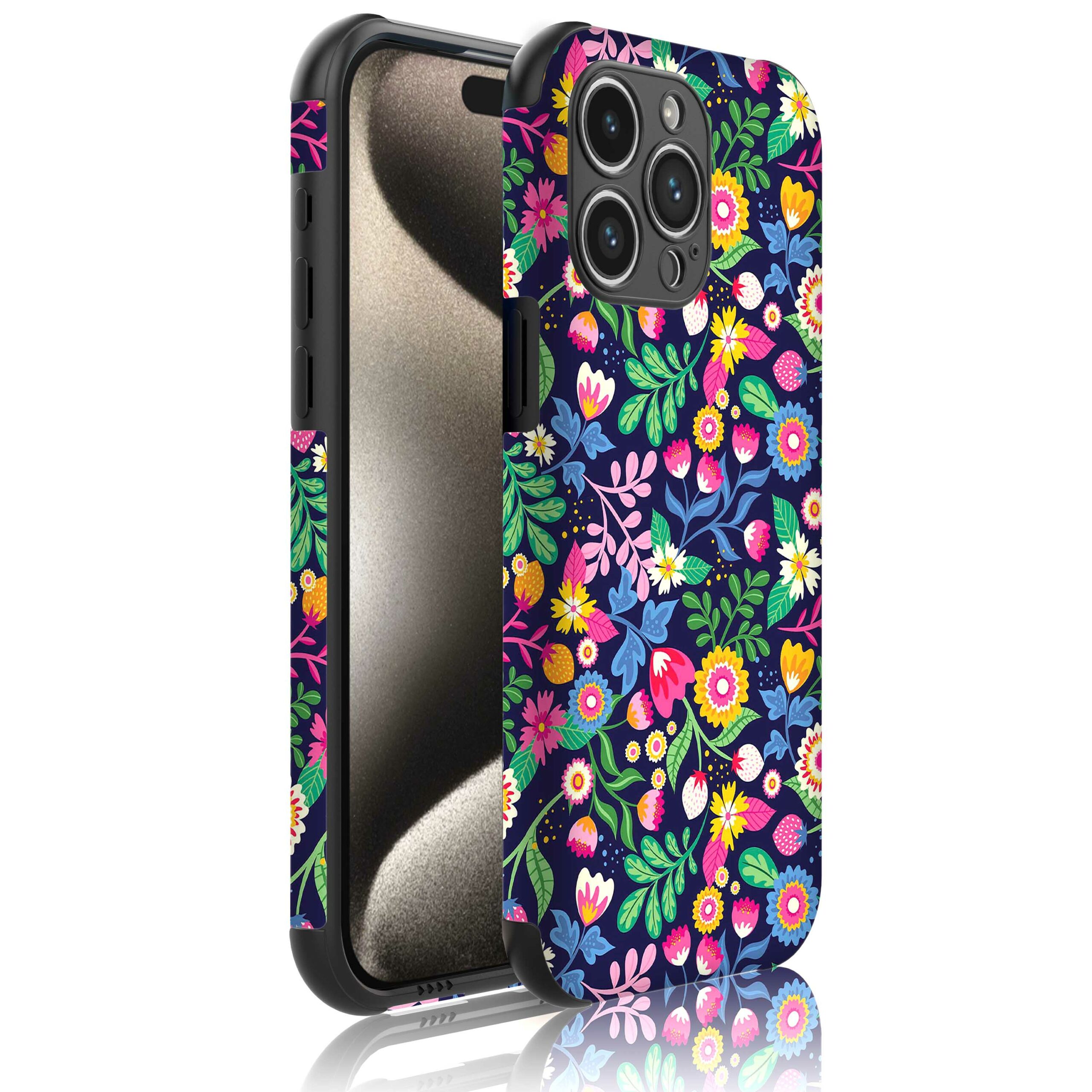 bloemen opdruk_Telefoonhoesje met bumper randjes iPhone 15 Pro Max (1)