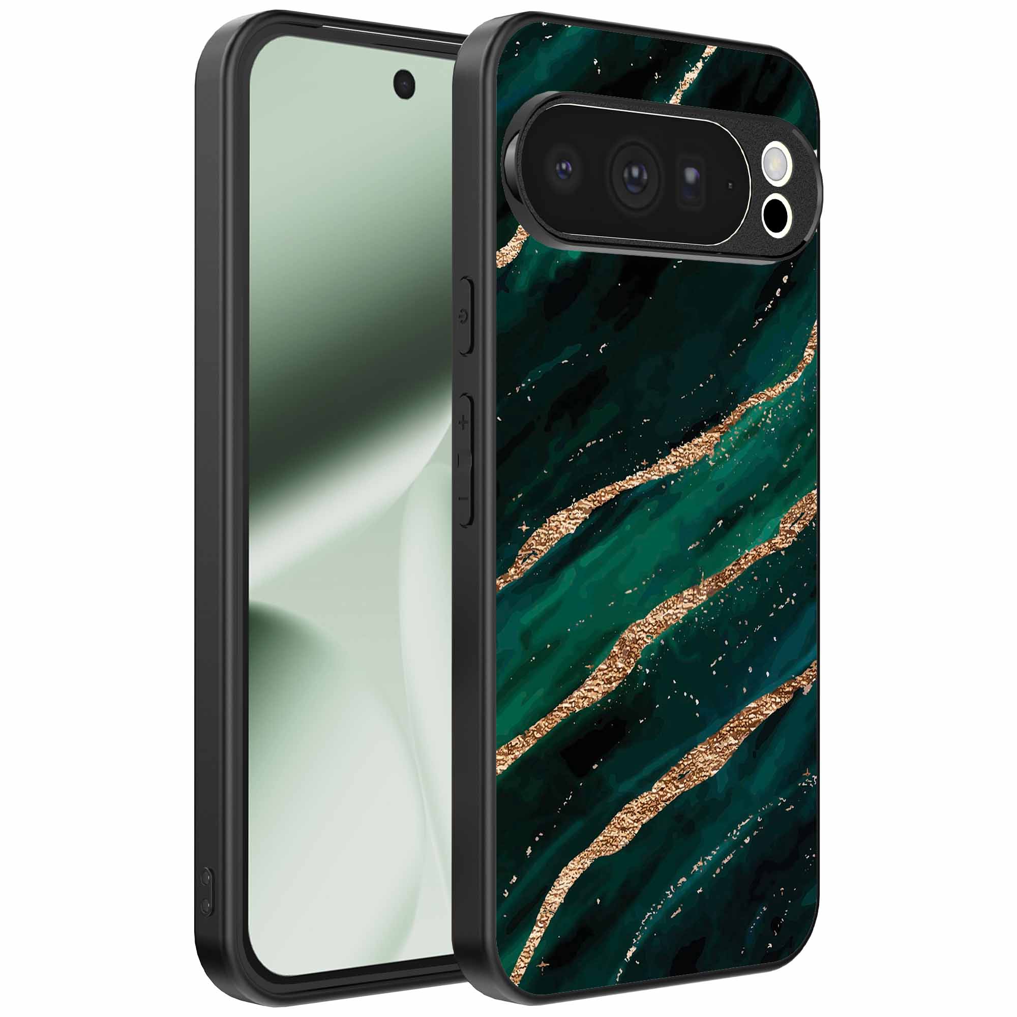 groen goud marmer opdruk_Google Pixel 10 Pro XL telefoonhoesje (1)