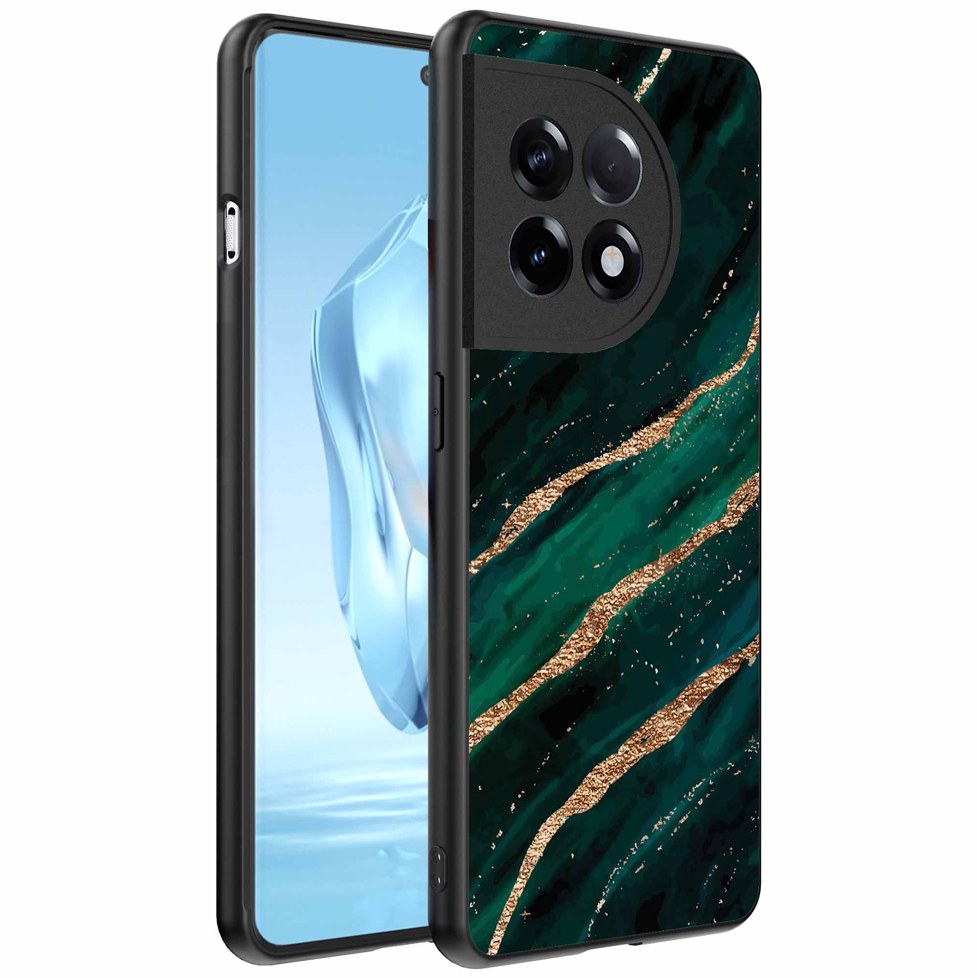 groen goud marmer opdruk_OnePlus 12 Telefoonhoesje (1)