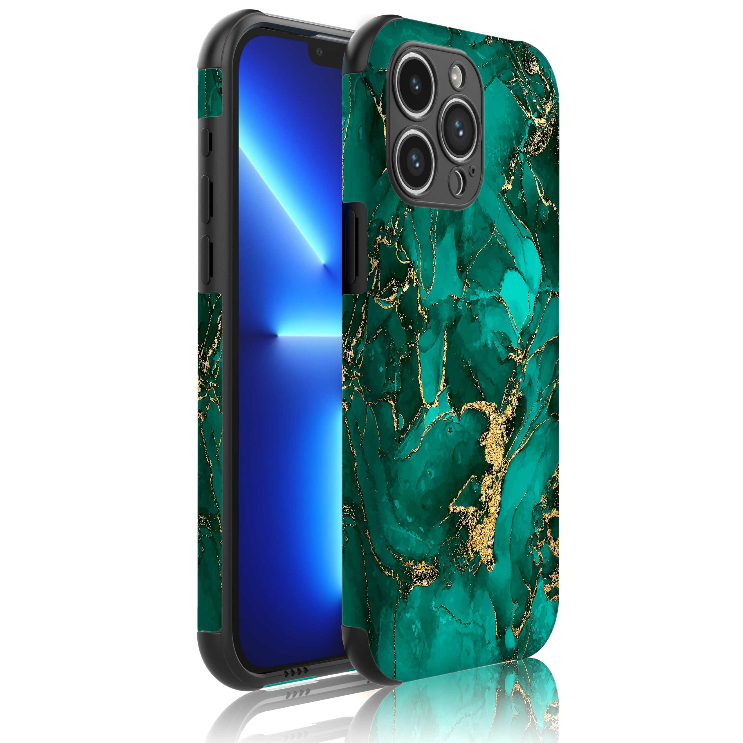 groen goud marmer opdruk_Telefoonhoesje met bumper randjes iPhone 13 Pro (1)