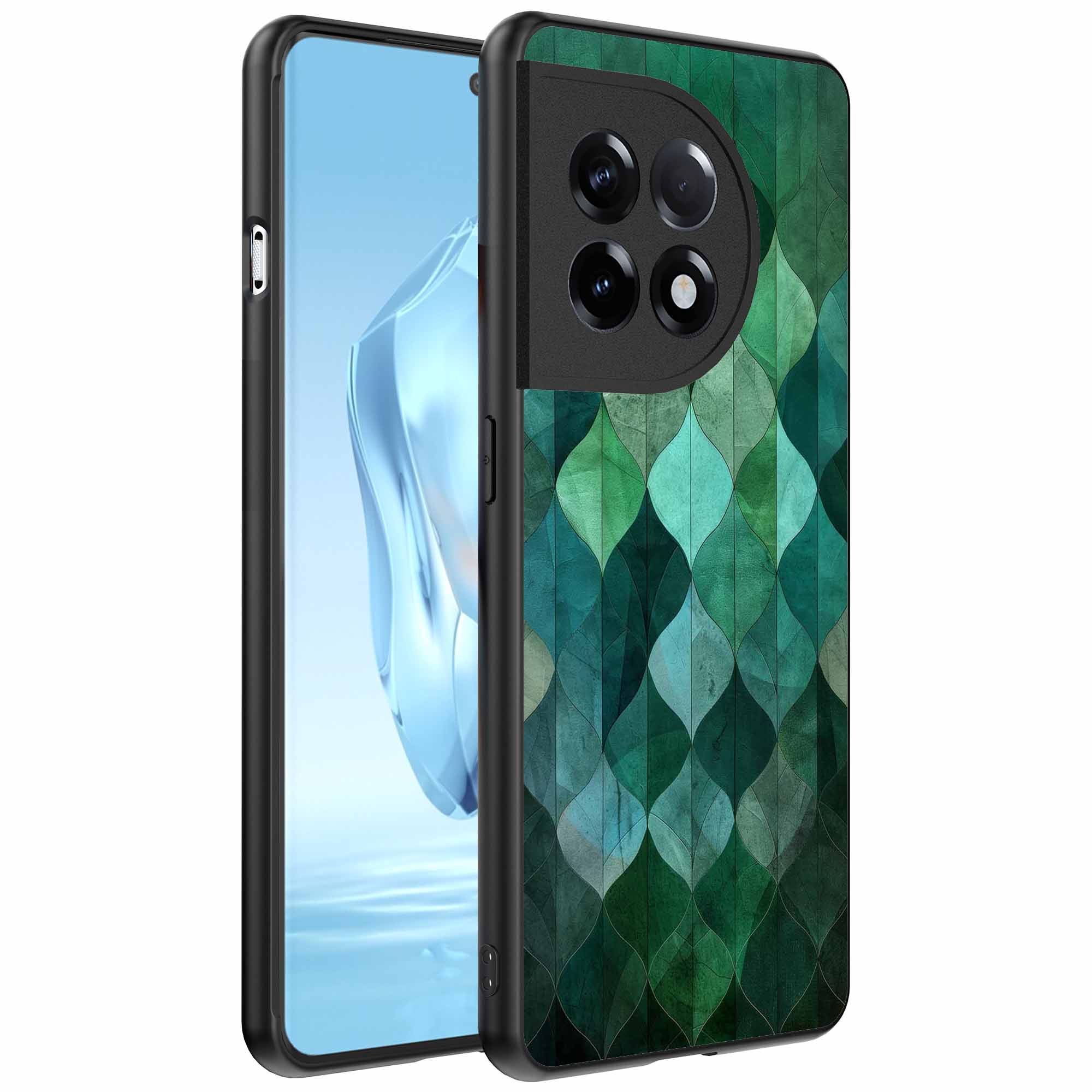 groene bladeren opdruk_OnePlus 12 Telefoonhoesje (1)