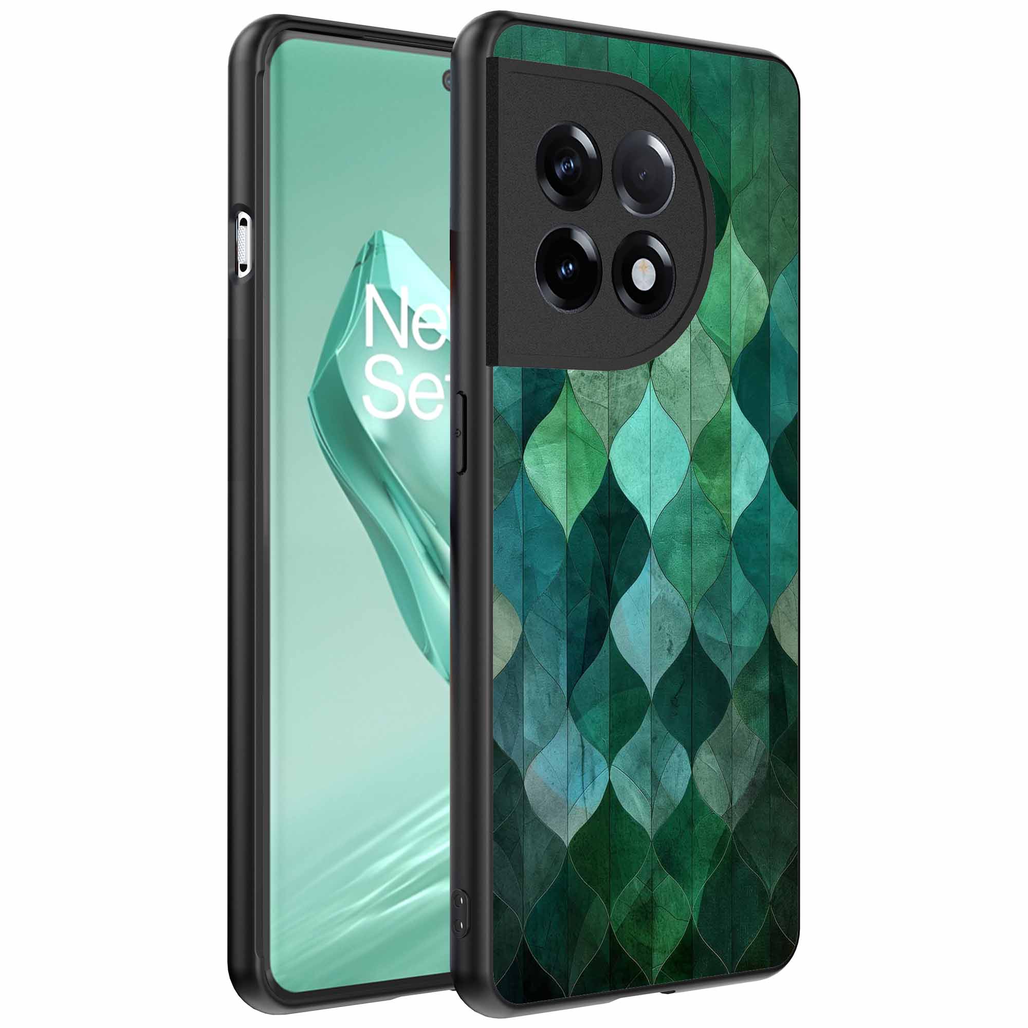 groene bladeren opdruk_OnePlus 12R Telefoonhoesje (1)