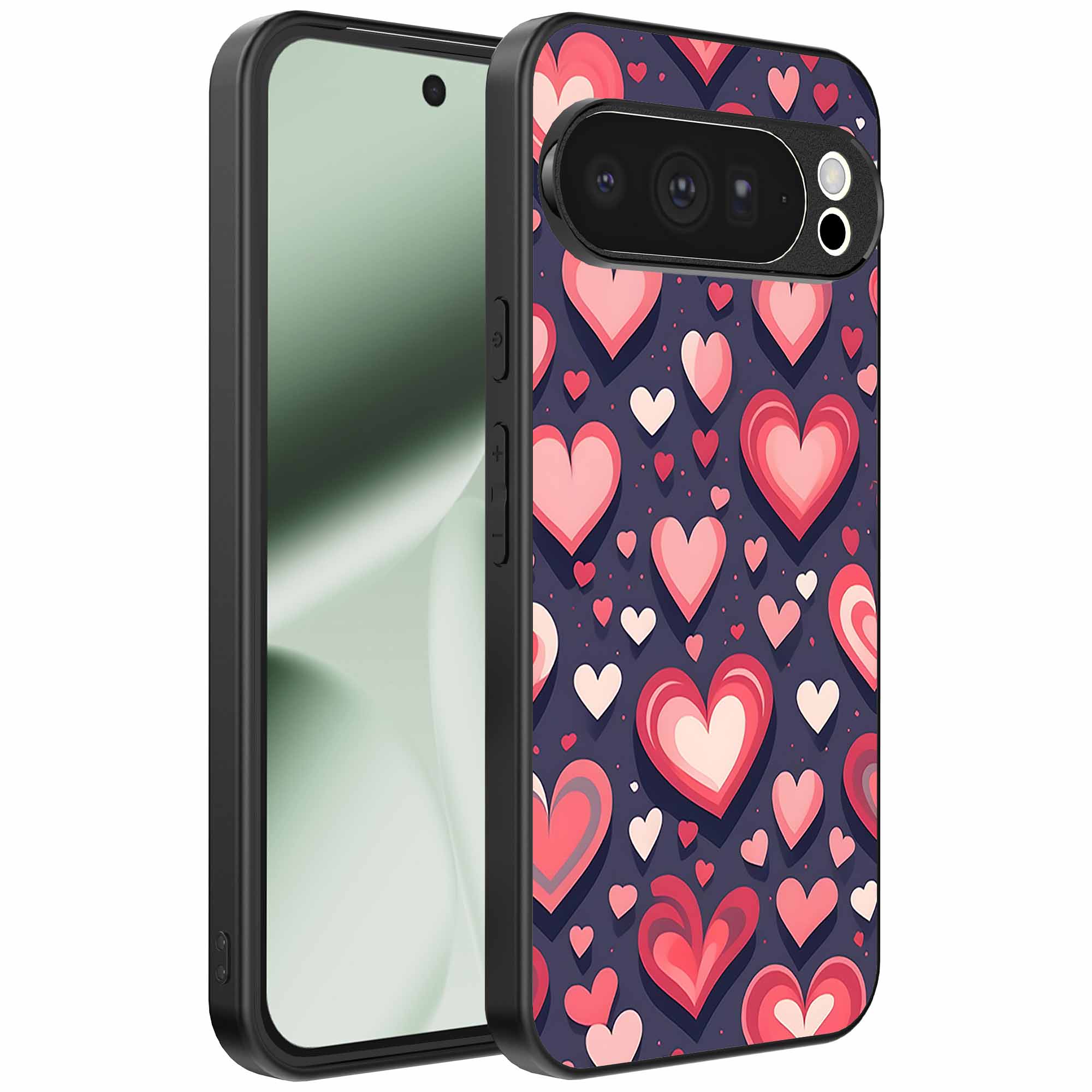 grote roze en rode hartjes opdruk_Google Pixel 10 Pro XL telefoonhoesje (1)