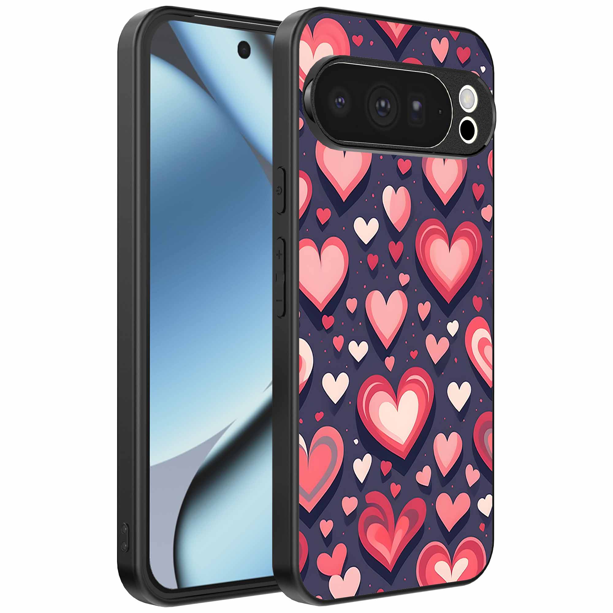 grote roze en rode hartjes opdruk_Google Pixel 10 Pro telefoonhoesje (1)
