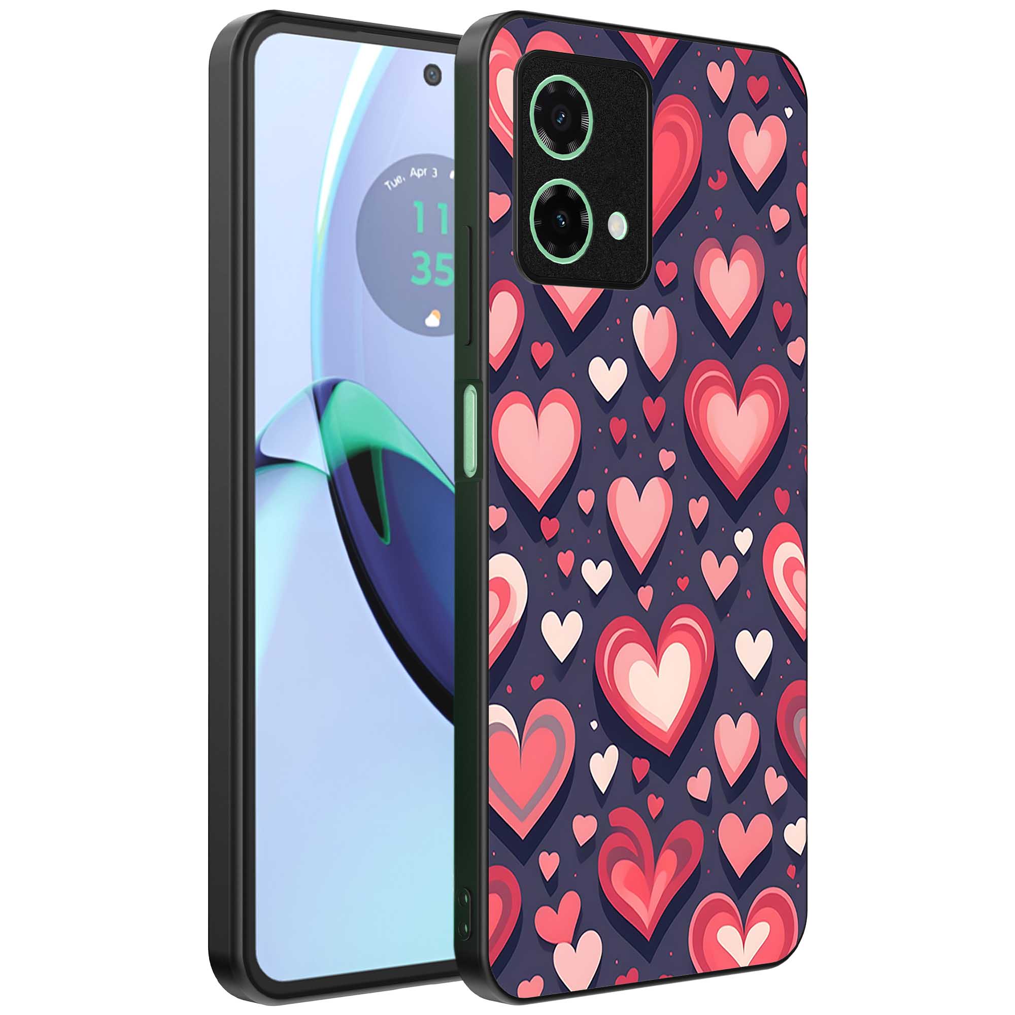 grote roze en rode hartjes opdruk_Motorola Moto G84 telefoonhoesje (1)