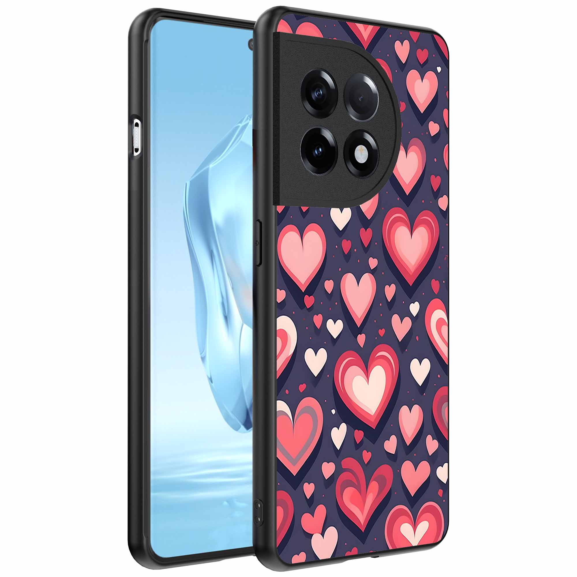 grote roze en rode hartjes opdruk_OnePlus 12 Telefoonhoesje (1)