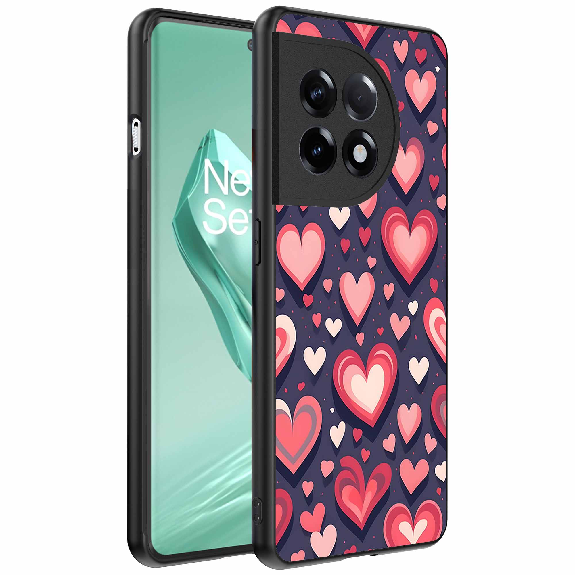 grote roze en rode hartjes opdruk_OnePlus 12R Telefoonhoesje (1)