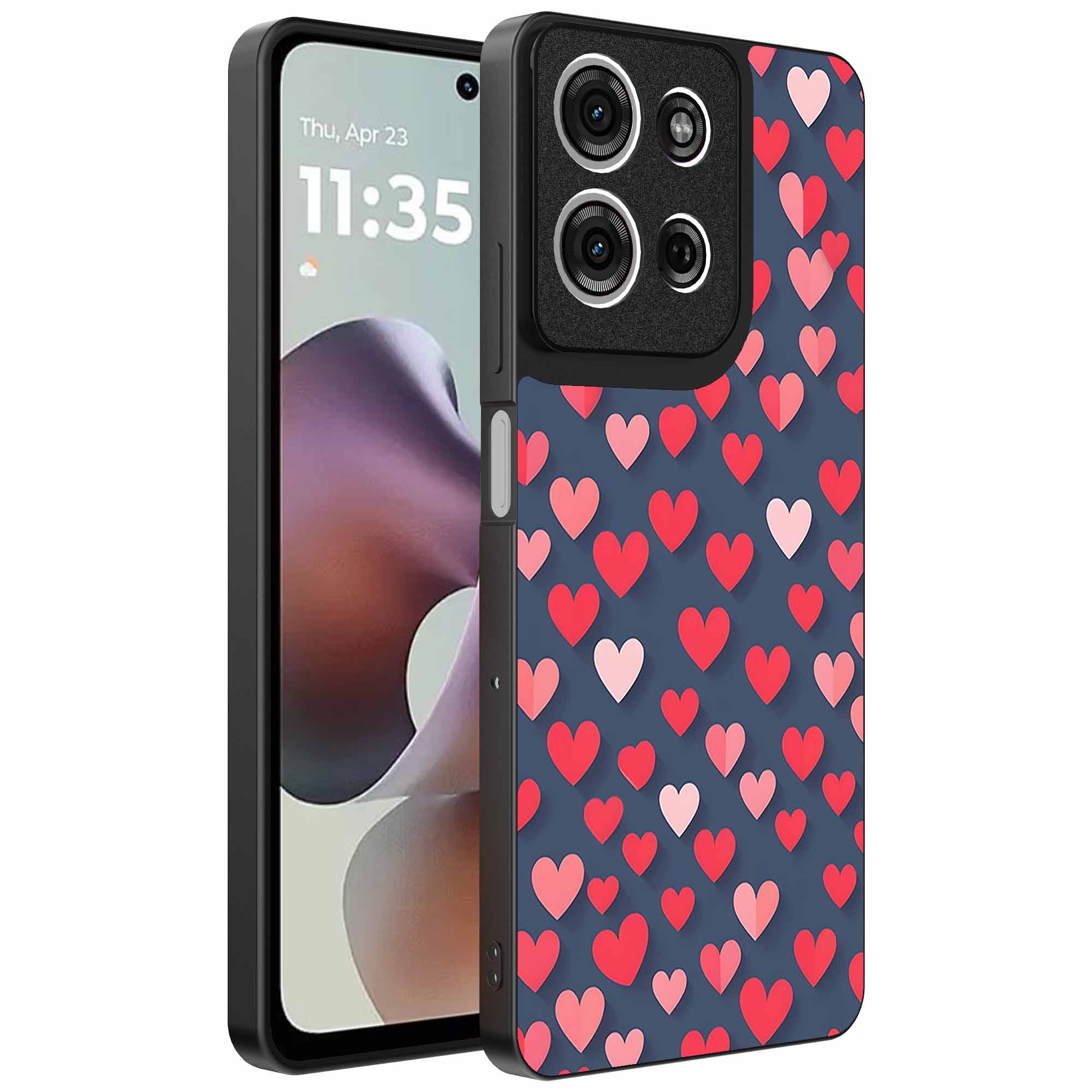 kleine roze en rode hartjes opdruk_Motorola Moto G56 telefoonhoesje (1)