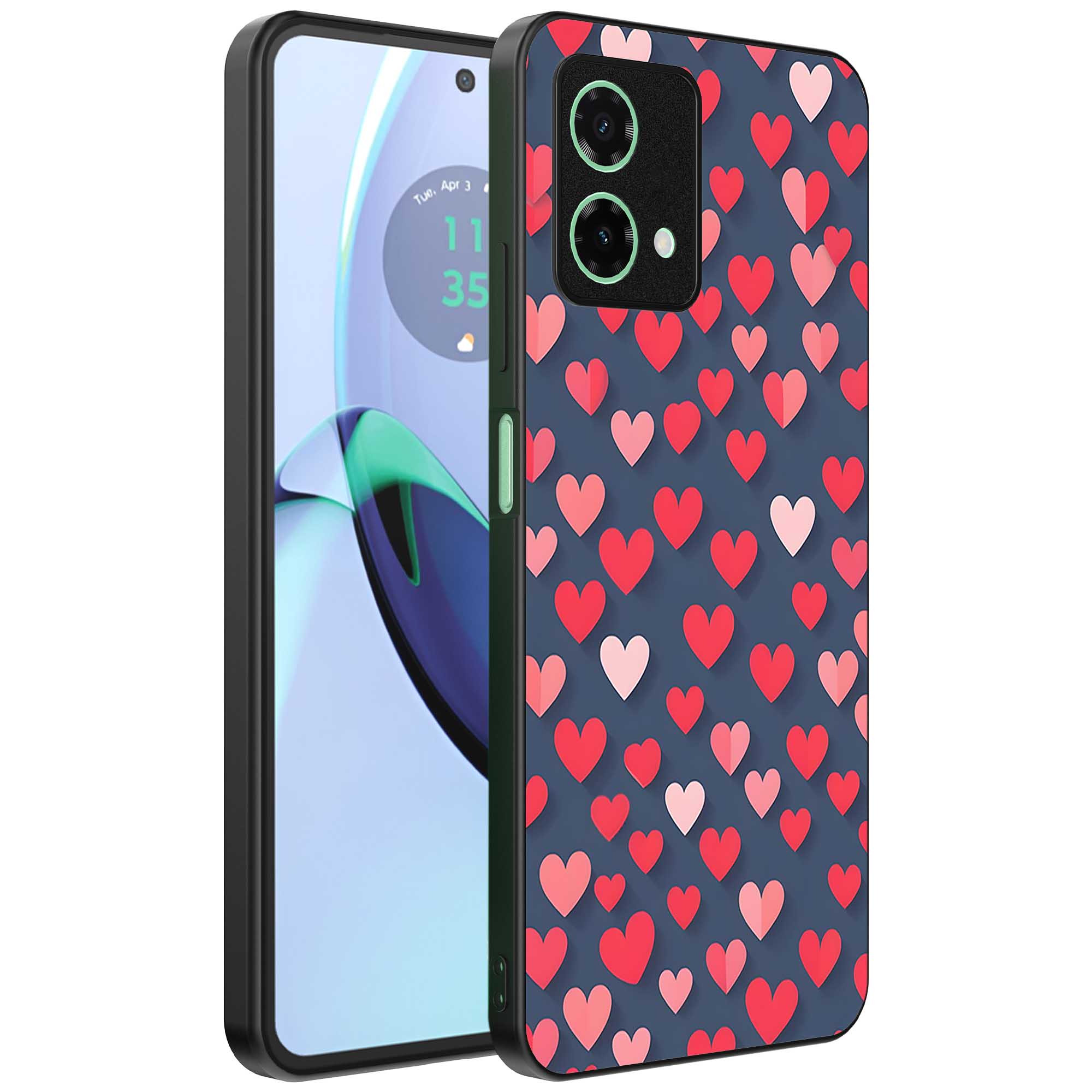 kleine roze en rode hartjes opdruk_Motorola Moto G84 telefoonhoesje (1)