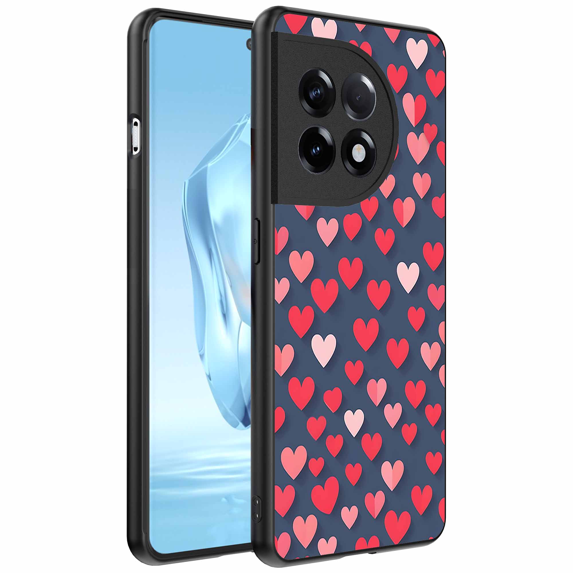 kleine roze en rode hartjes opdruk_OnePlus 12 Telefoonhoesje (1)