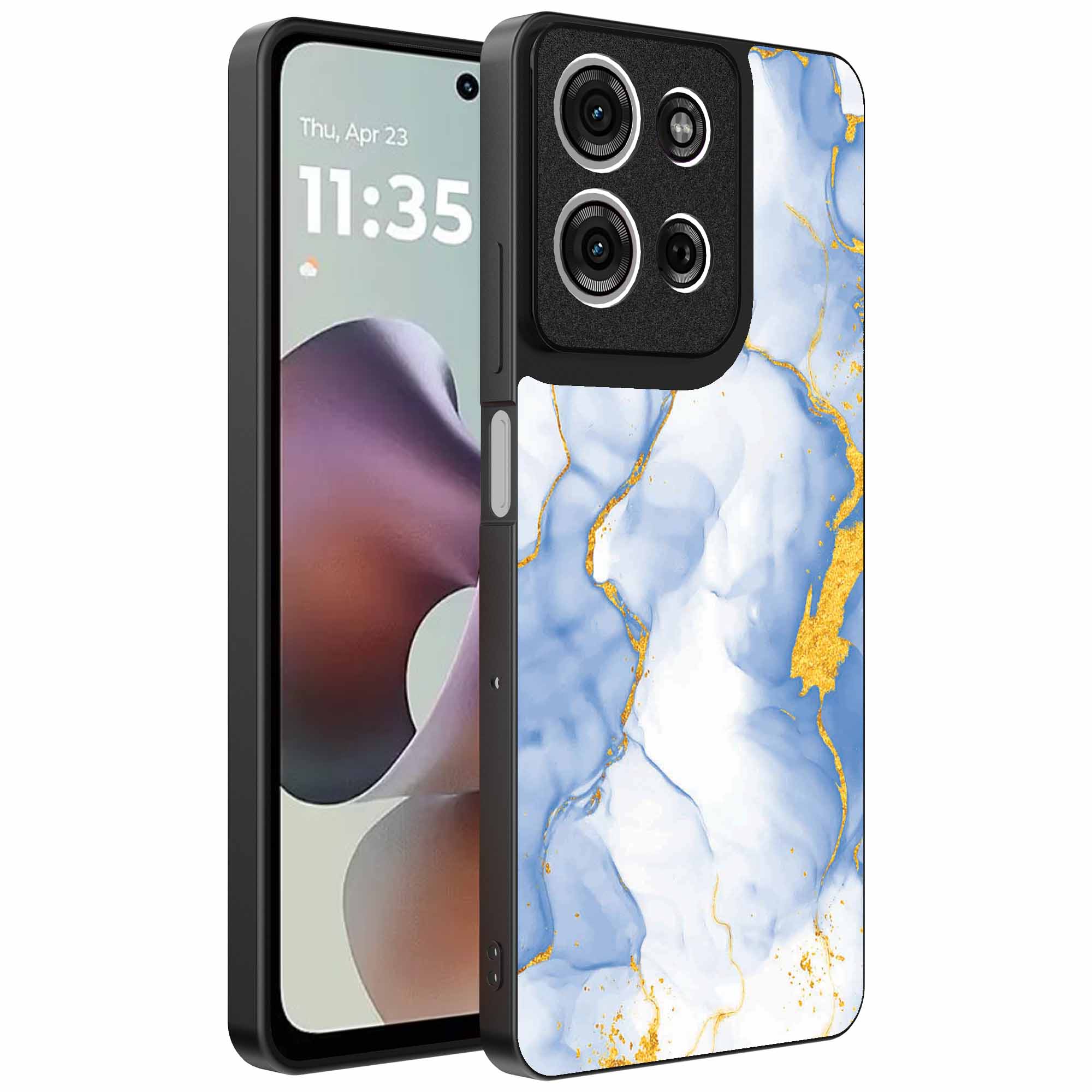 lichtblauw goud marmer opdruk_Motorola Moto G56 telefoonhoesje (1)